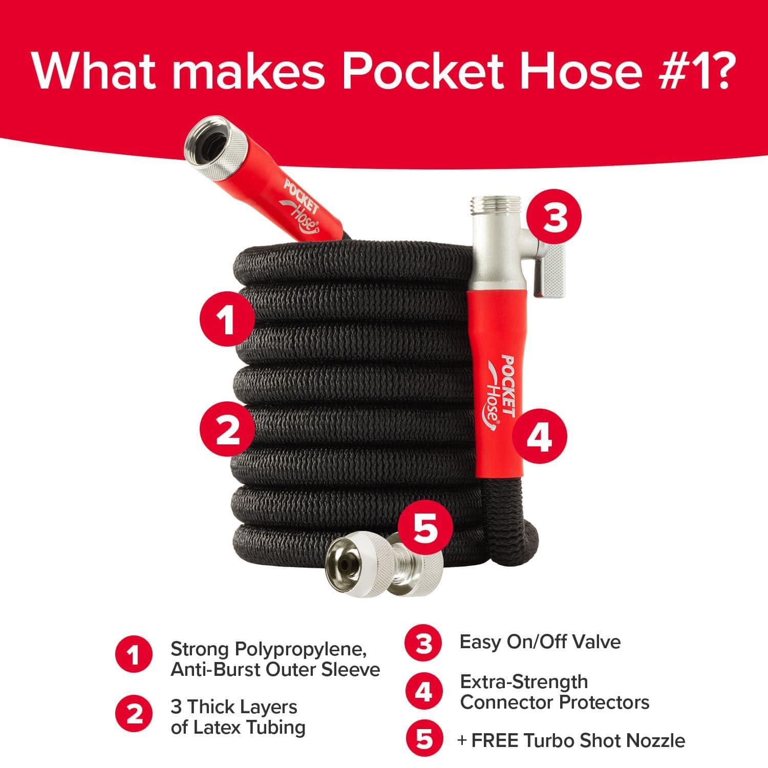 Pocket Hose Silver Bullet 2.0 Expandable Garden Hose 50-FT with Turbo Shot Nozzle, AS-SEEN-ON-TV, Lead-Free, Solid Aluminum Connectors, Easy On/Off Valve, Kink-Free, Leak-Proof - Image 5