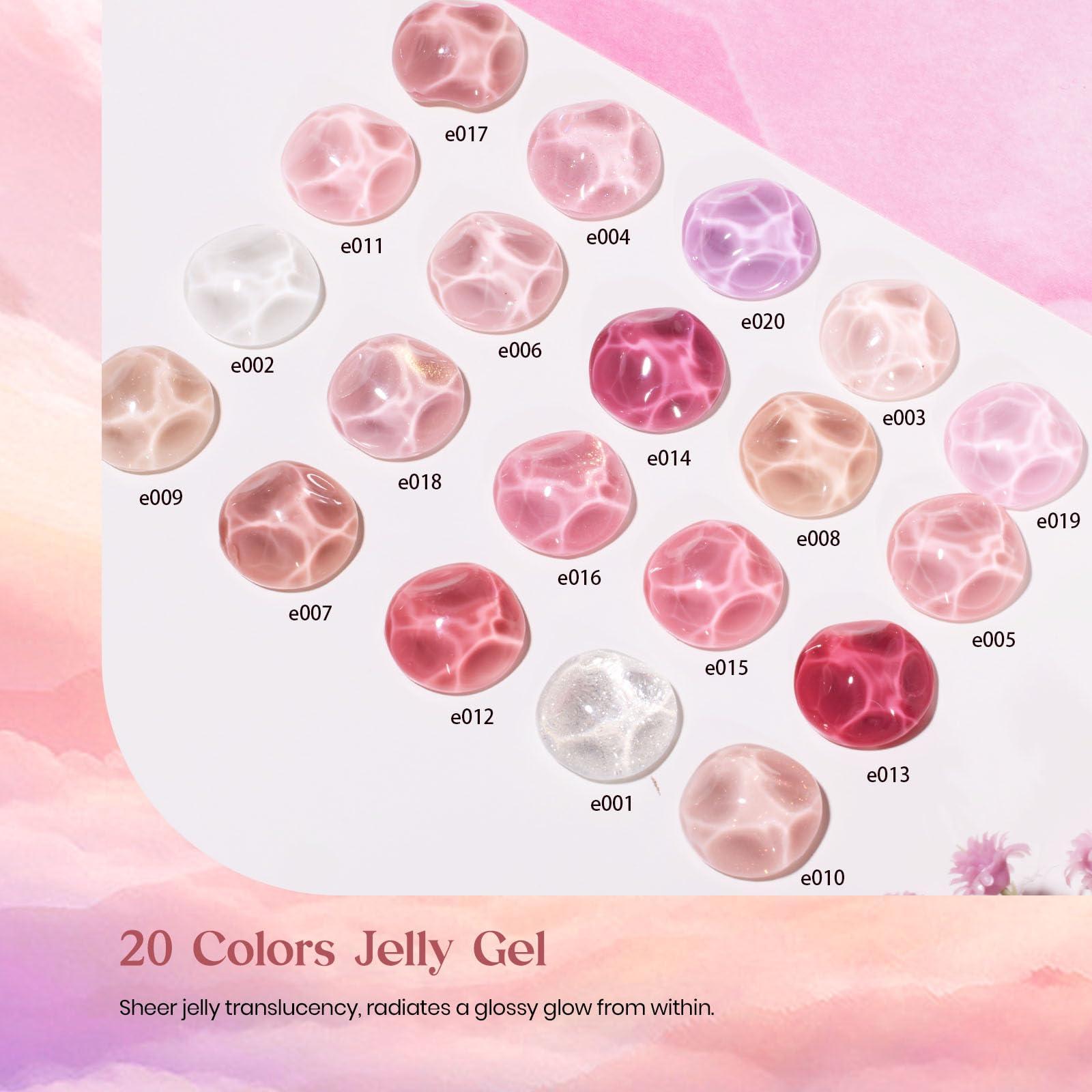 Beetles Pink Nude Gel Nail Polish Kit, 25PCS 20 Colors Neutral Jelly Pink Sheer Glitter White Gel Nail Kit Soak Off UV with Base Glossy Matte Top Coat Pearls Rhinestones Nail Charms Gift for Women - Image 4
