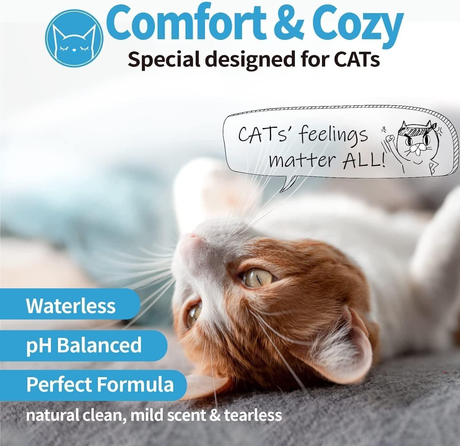 Mooncat Waterless Cat Shampoo+Cat Brush, Licking Safe Dry Shampoo for Cats, No Rinse Foam Cat Bath, Grooming for Cat, Kitten Sensitive Skin, Dander Reducing, Paraben Free, pH Balanced (5 oz) - Image 4