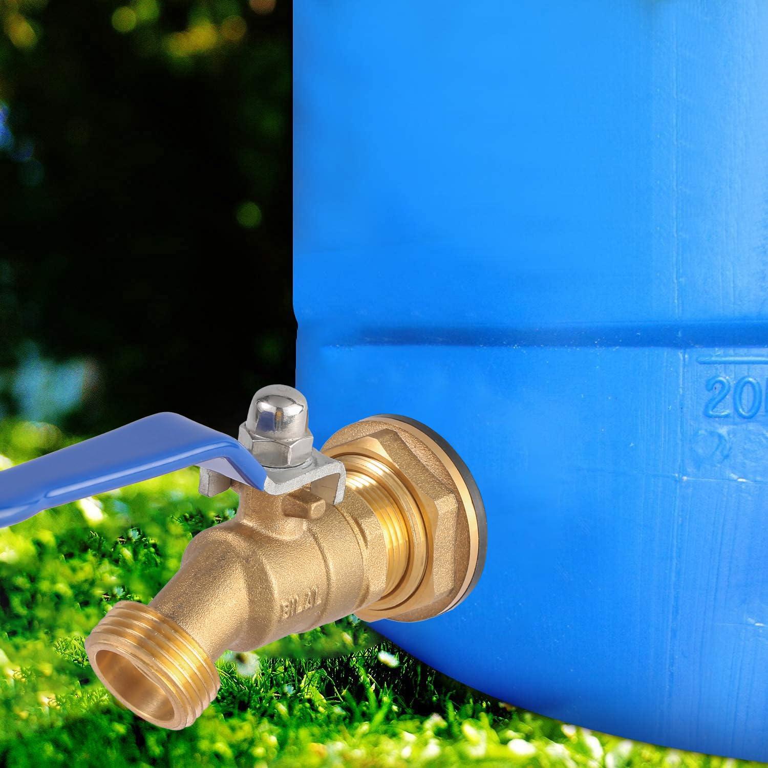 BILAL Brass Rain Barrel Spigot Kit. 55 Gallon Water Tank Faucet, Bulkhead Valve for Outdoor Plastic Bucket rainwater Drum gal Container downspout Collector in Garden, 1 inch O.D. Inlet GHT3/4 Outlet - Image 2