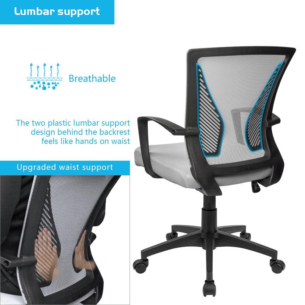 Furmax Office Chair Ergonomic Computer Desk Mesh Chair Mid Back Swivel Lumbar Support with Armrest (1, Gray) - Image 5