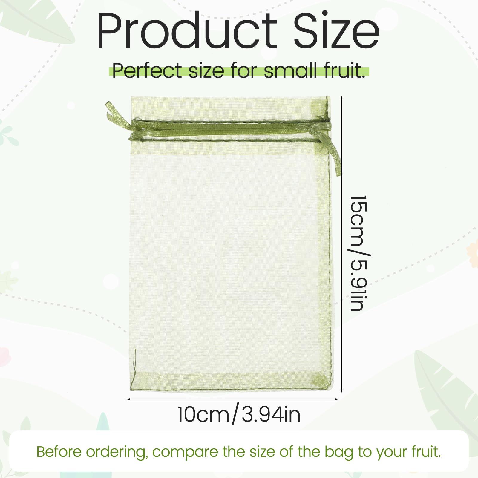 100 PCS Green Fruit Protection Bags, 4 × 6 Inch Small Drawstring Mesh Bags, Reusable Netting Fruit Protection Bags for Fruit Trees, Green Bag for Fruits Vegetables Plant - Image 3