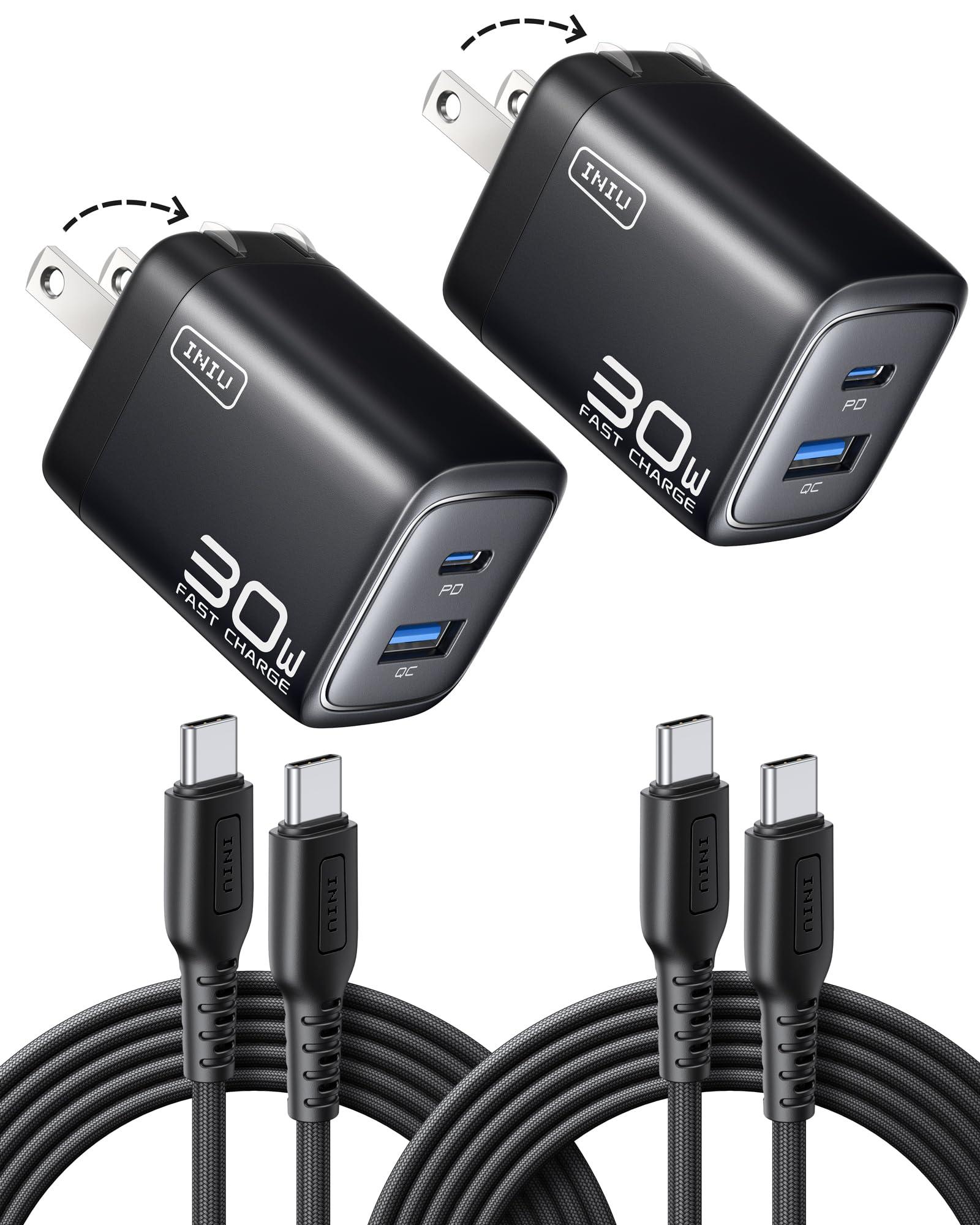 INIU USB C Charger Block, 2-Pack 30W PD Fast Charging, [USB-C + USB-A] iPhone 16 Charger with Foldable Plug, GaN Tech Type C Power Adapter for iPhone 16, 15 Pro Max, Samsung S25, S24, iPad Pro etc