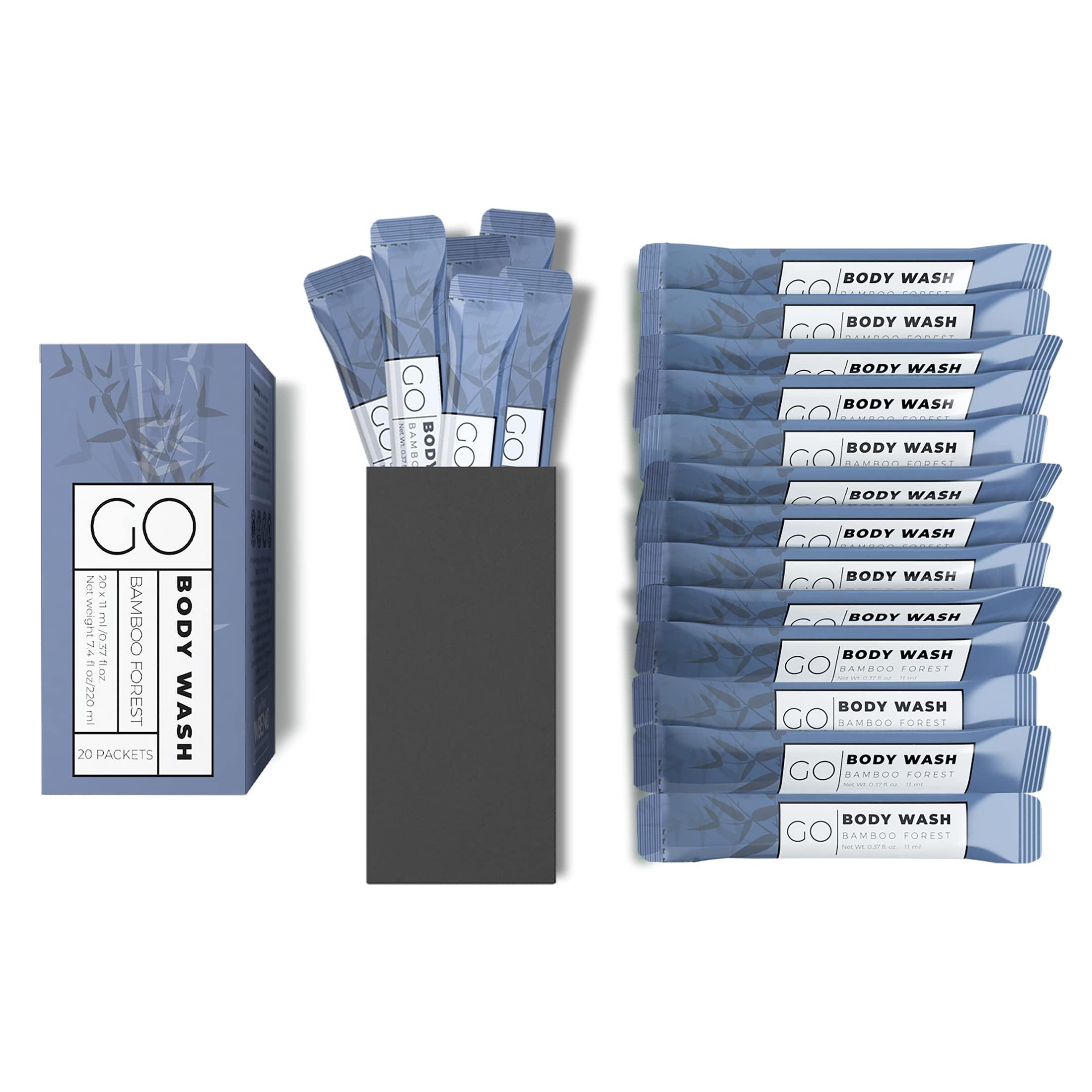 Go Essentials Travel Size Body Wash Packets – Single-use amenity. Airline Friendly. 40 cartons (800 packets). - Image 1