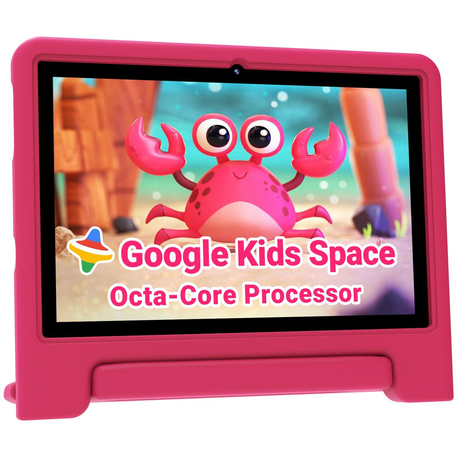 ApoloMedia Kids Tablet 10 inch, Upgraded Android 14 Tablet for Kids Ages 3-12, Octa-Core Tablets with Case, 64GB Storage(TF Expand 1TB), Pre-Installed Google Kids Space, Parental Control (Candy Pink)