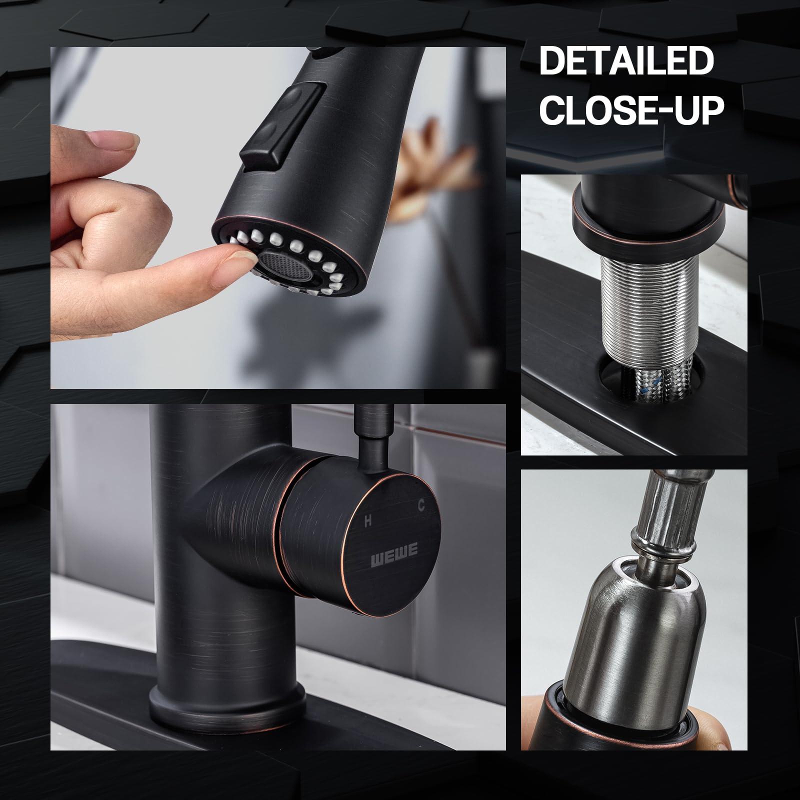 WEWE Kitchen faucets with Pull Down Sprayer, Farmhouse Kitchen Faucet Oil Rubbed Bronze Commercial Modern high arc Stainless Steel Single Handle Single Hole for Utility rv Laundry Sinks - Image 6