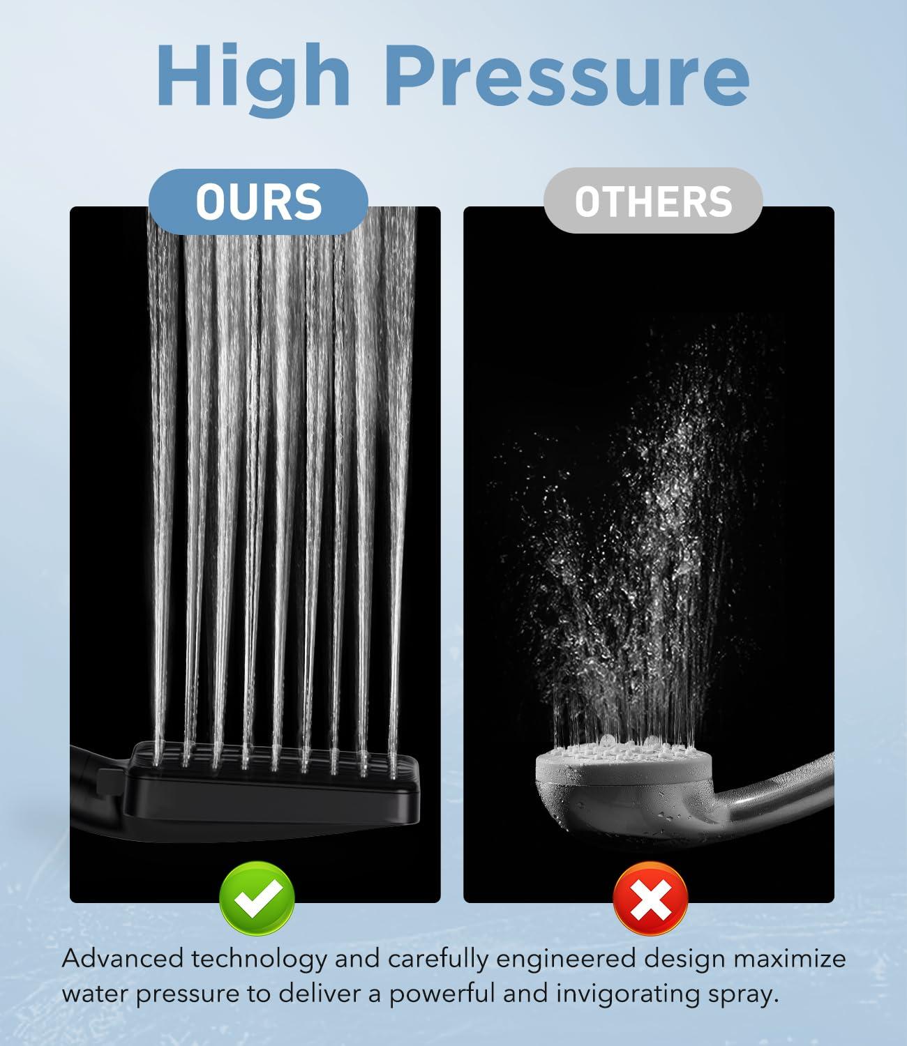 MakeFit Filtered Shower Head Black - 6 Modes High Pressure Handheld Shower Head with Filter Mineral Beads, Detachable Handheld Showerhead Set with Stainless Steel Hose and Shower Arm Bracket - Image 6