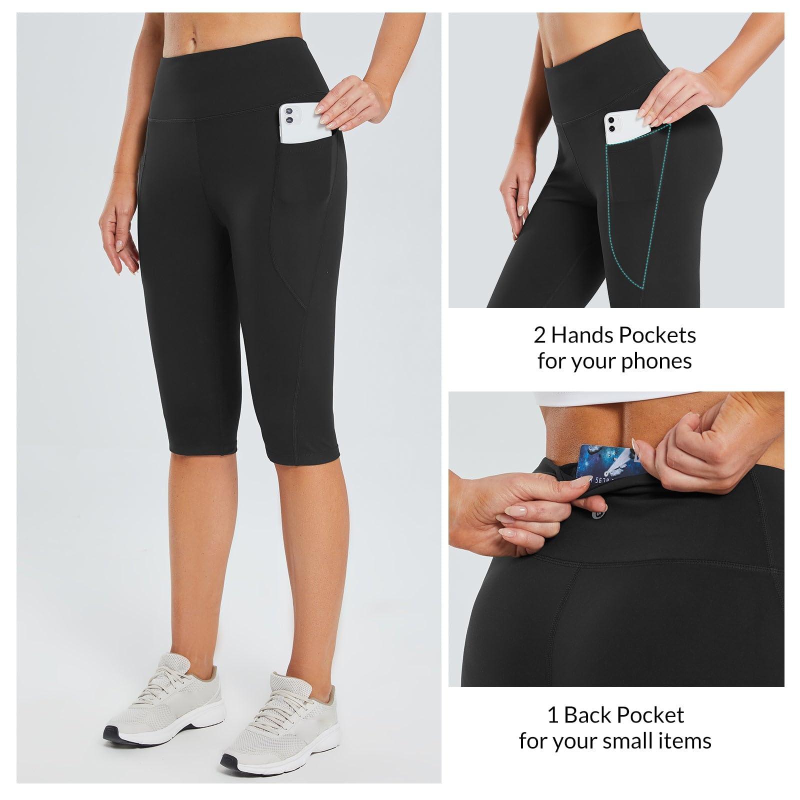baleaf Women's Capri Leggings with Pockets High Waisted Knee Length Capris Stretch for Casual Yoga Pants Workout Exercise - Image 2