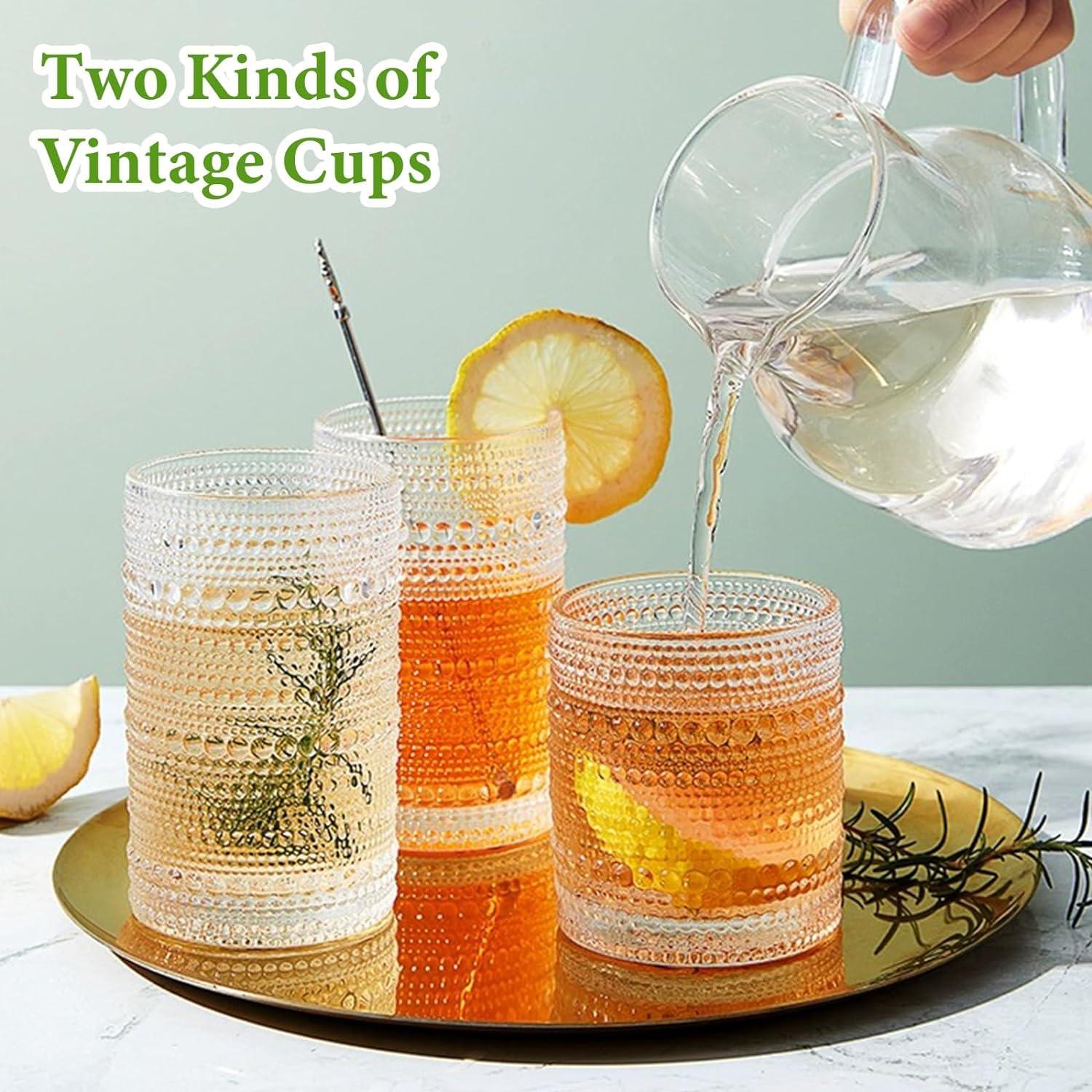 Hlukana Vintage Hobnail Drinking Glasses Set of 8, 12 oz Highball Glasses & 10 oz Cocktail Glasses Set, Kitchen Water Glasses Cup, Bar Tumbler Glassware Set for Beer, Juice, Cocktail, Whiskey, Milk - Image 7