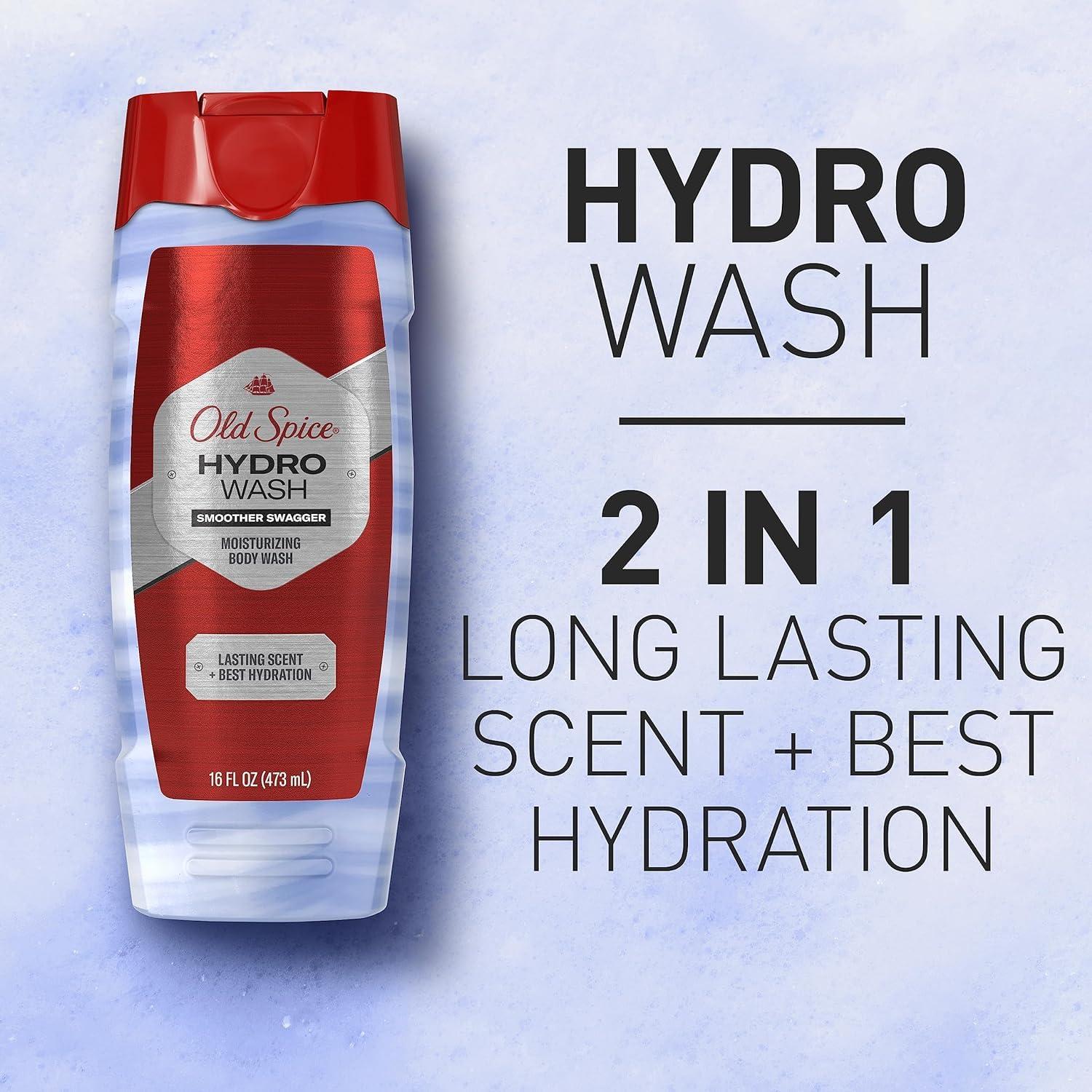 Old Spice Moisturizing Body Wash for Men, Hydro Wash, 2-in-1 Long Lasting Scent & Deep Hydration, 24/7 Shower Fresh, Smoother Swagger Scent, 16 oz (Pack of 4) - Image 6