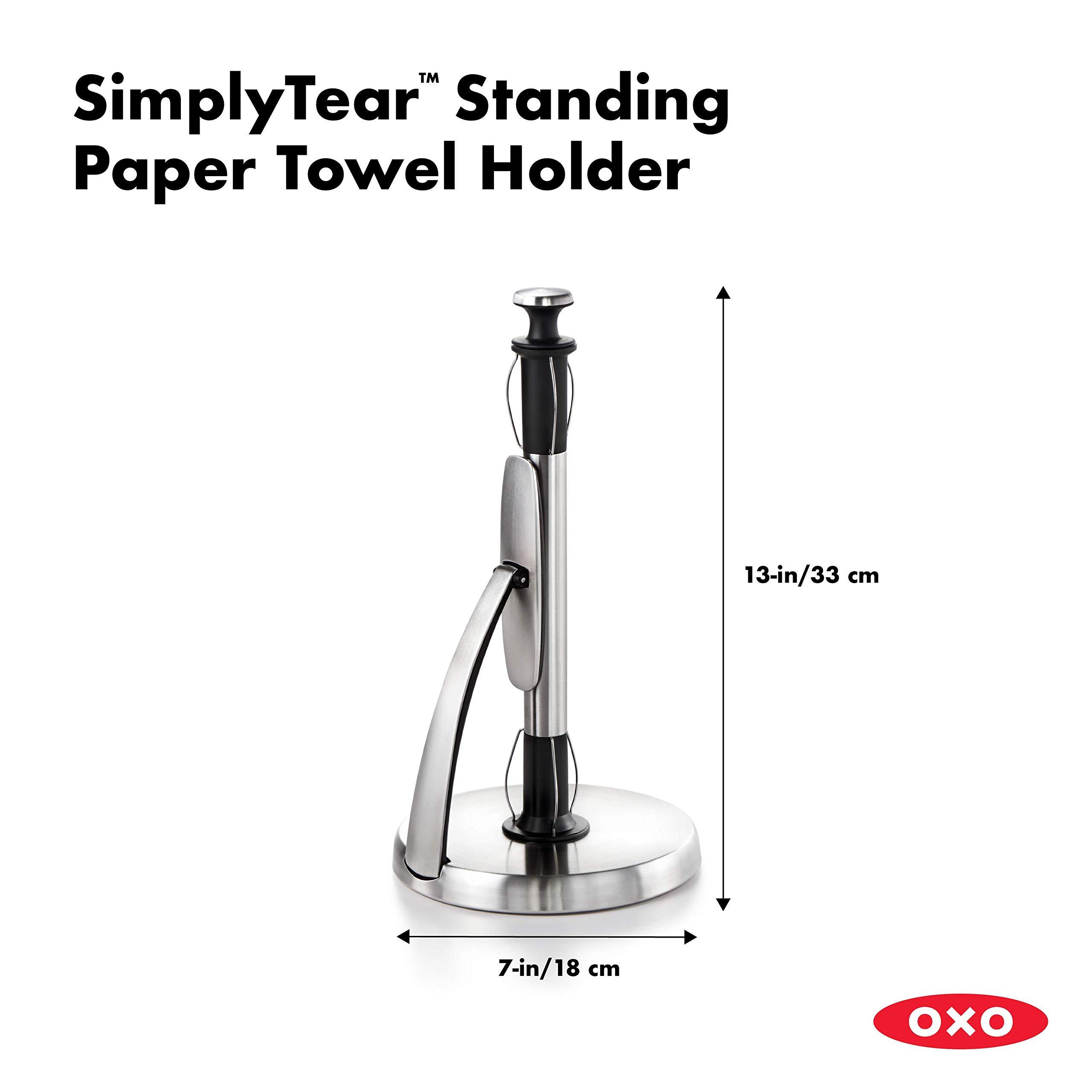 OXO Good Grips SimplyTear Paper Towel Holder - Stainless Steel (Silver & Black) - Image 3
