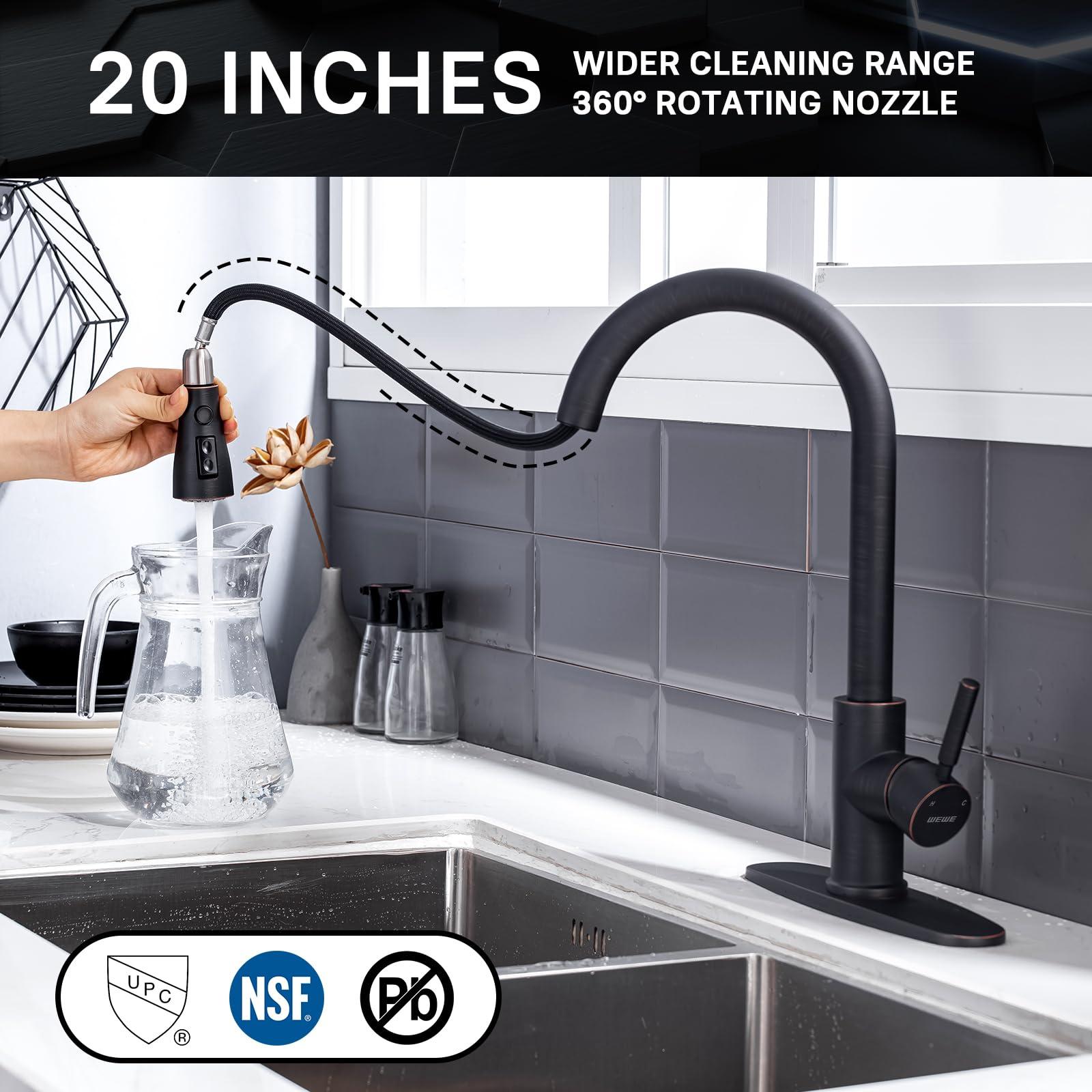 WEWE Kitchen faucets with Pull Down Sprayer, Farmhouse Kitchen Faucet Oil Rubbed Bronze Commercial Modern high arc Stainless Steel Single Handle Single Hole for Utility rv Laundry Sinks - Image 3