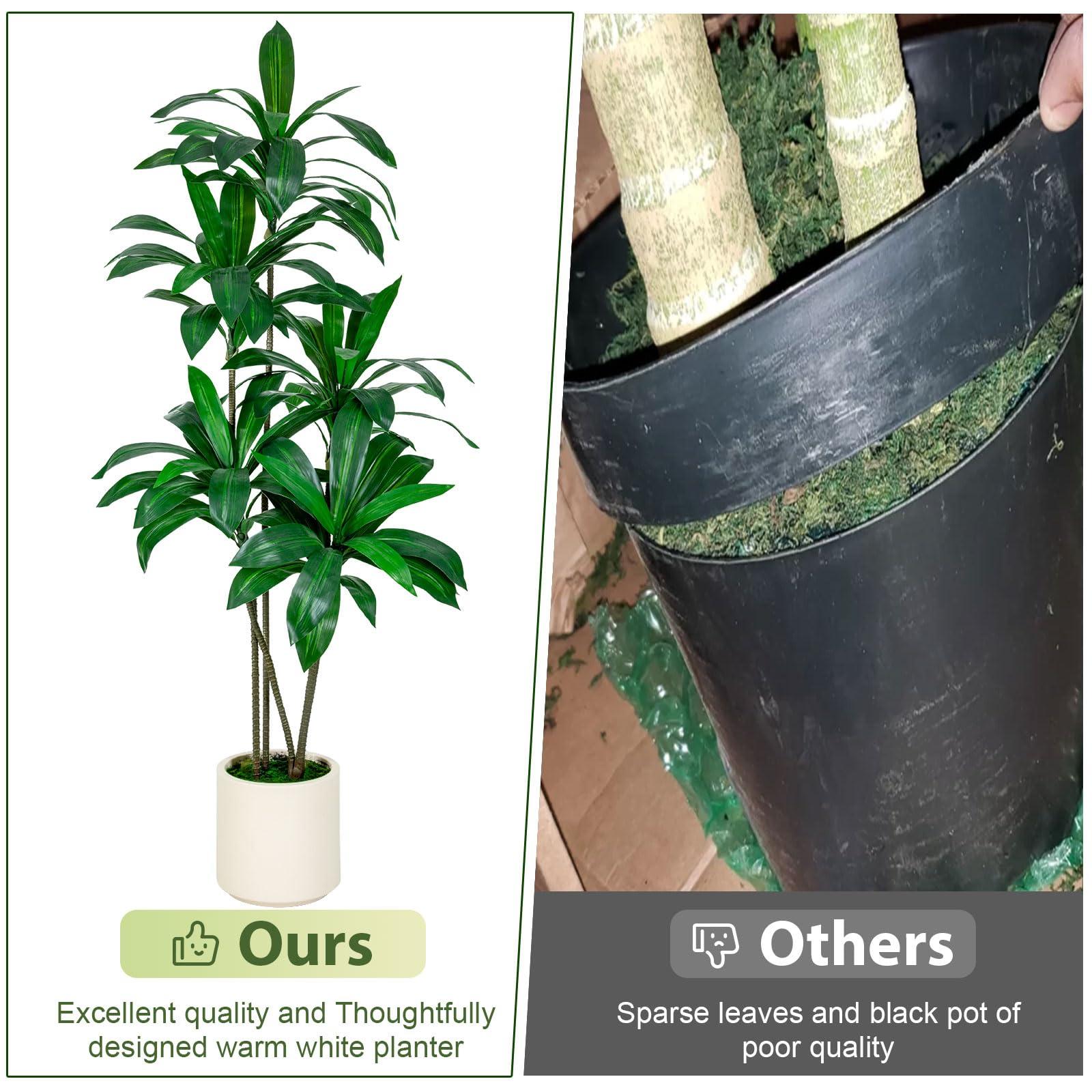VIVATREES 6FT Tall Faux Dracaena Tree with White Tall Planter, Artificial Plants with Natural Wood Trunk and Lifelike Leaves for Home Office Decor, Green - Image 4