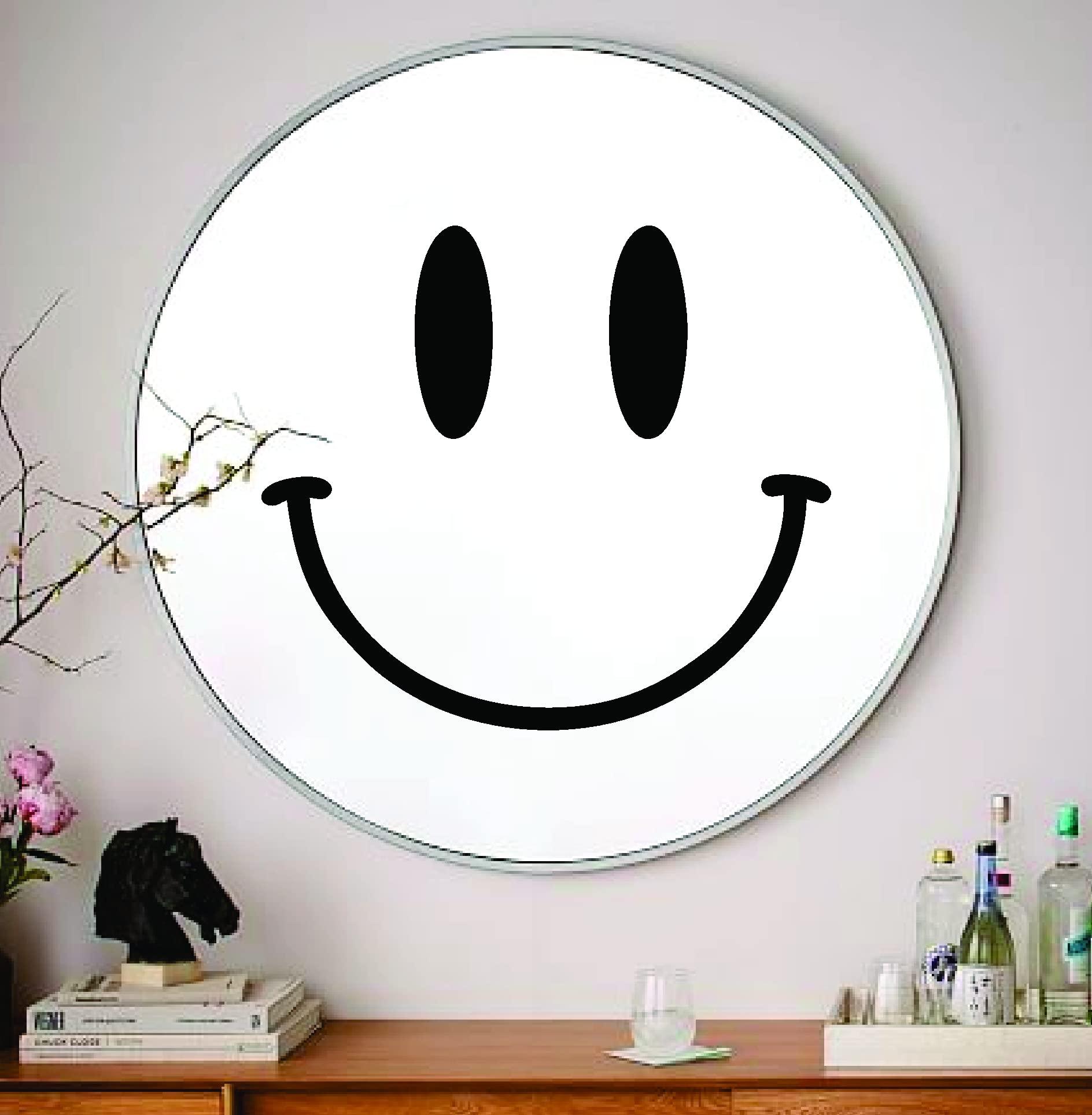 Smiley Face for Mirror V1 Wall Decal Art Sticker Vinyl Home Decor Bedroom Girls Women Daughter Makeup Lashes Brows Beauty Vanity Cute Trendy Smile Happy Aesthetic (22" width x 19" height)