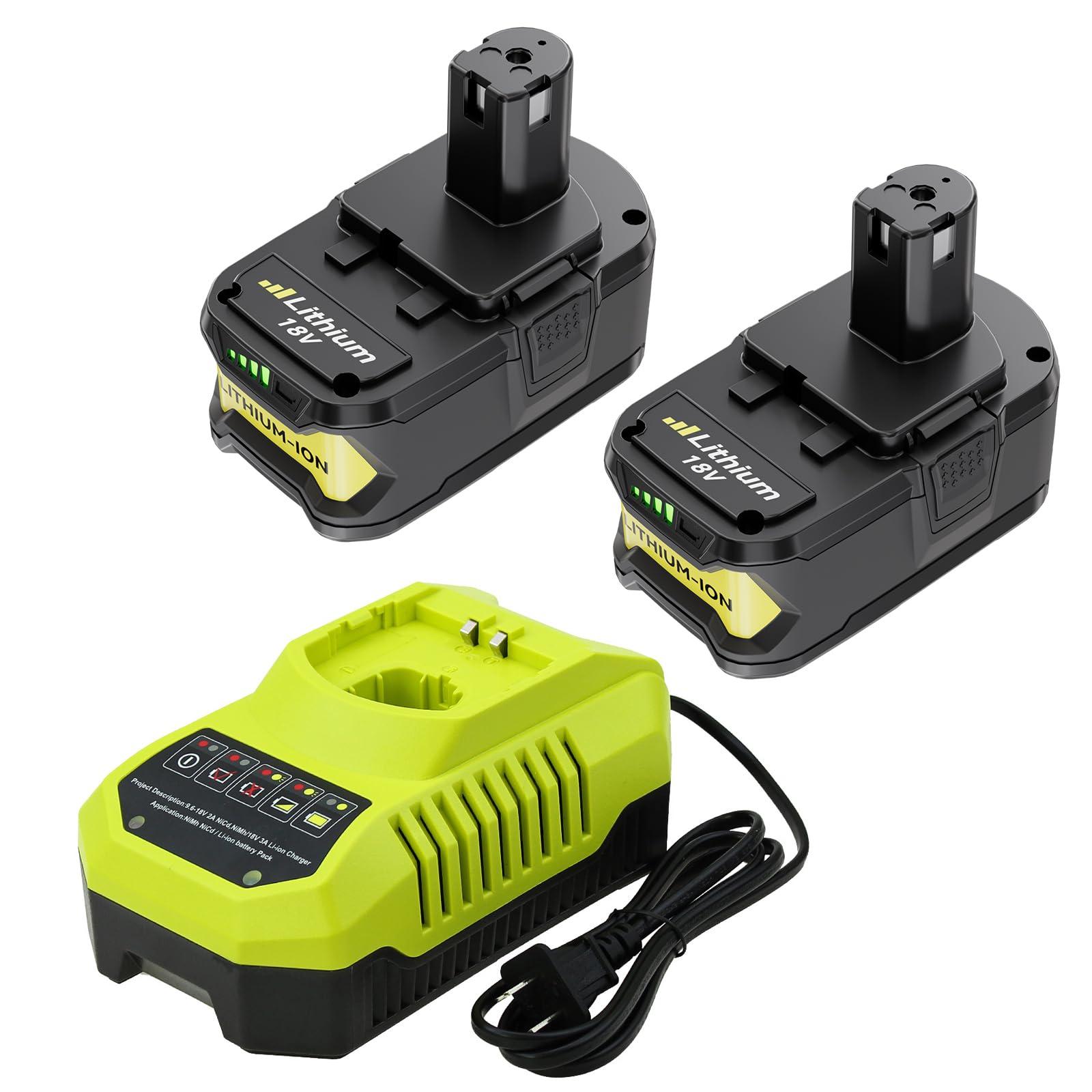 2-Pack Upgraded 6.0Ah Replacement for Ryobi 18V Battery and Charger Combo Compatible with Ryobi 18V ONE+ Battery P108 P102 P103 P104 P105 P107 P109 P122 Cordless Power Tools & Charger P117 P118