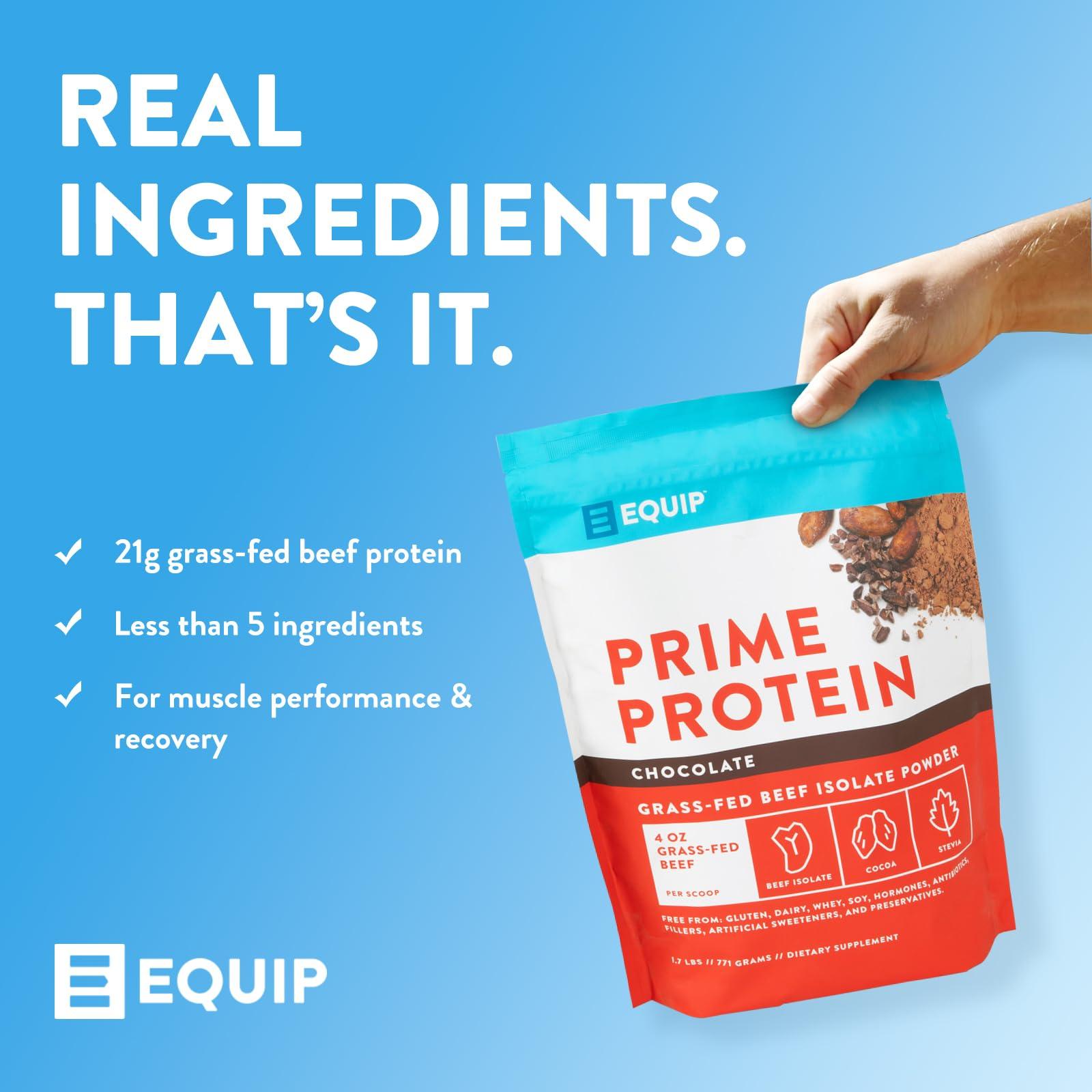 Equip Foods Prime Protein Powder | Clean, Grass Fed Beef Protein Isolate | Carnivore Protein Powder | Paleo, Keto Friendly | Gluten, Dairy Free | Helps Build & Repair Tissue | 30 Servings, Chocolate - Image 5