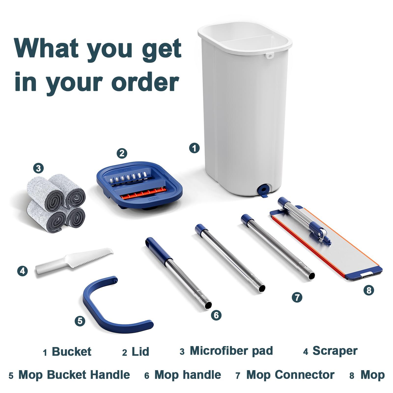 Mop and Bucket with Wringer Set for Home, Sturdy Aluminium Mops for Floor Cleaning, Large Flat Mopping Bucket System, Wall Cleaner with 4 Microfiber Pads - Image 7