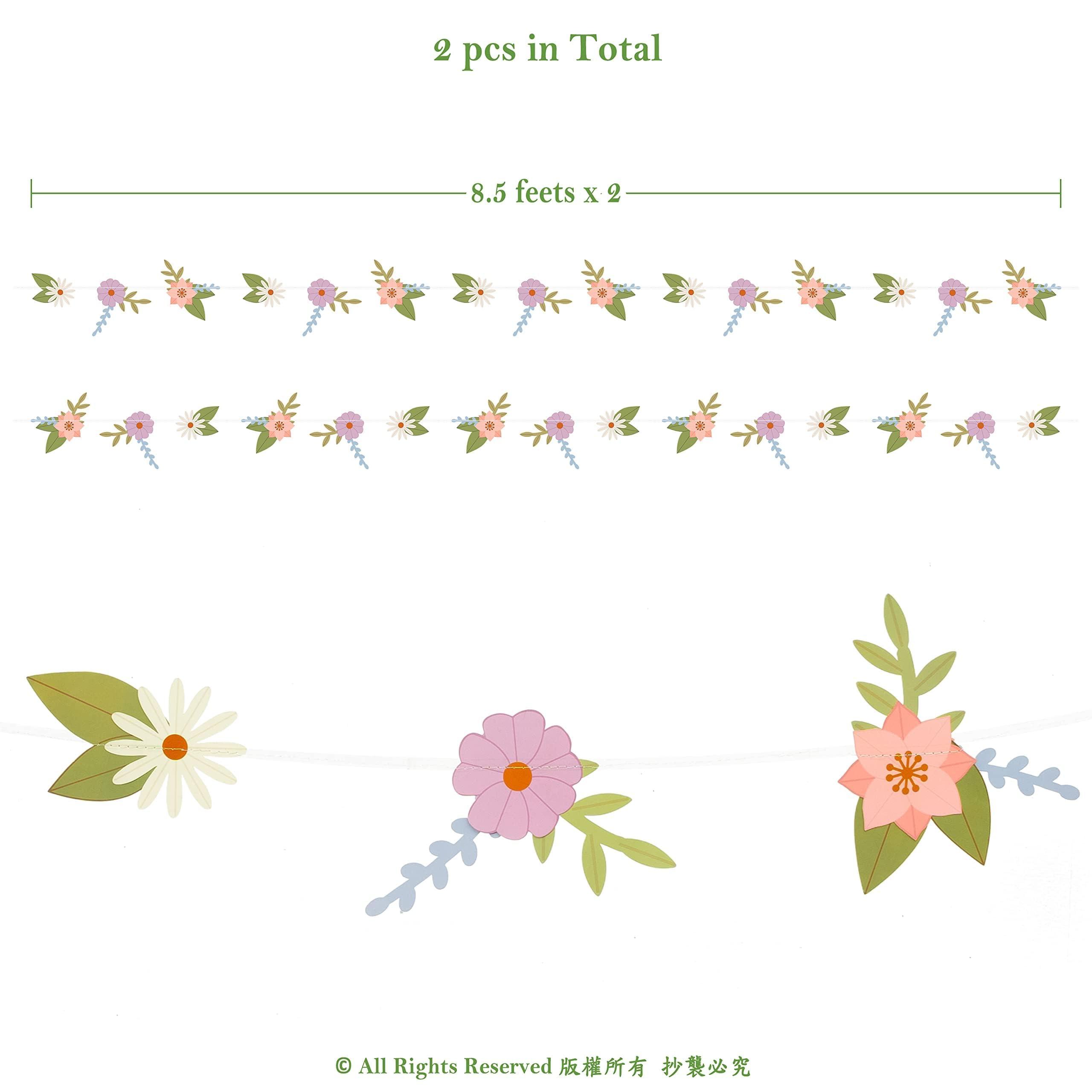Cheerland Flower Birthday Decoration Wildflower Fairy Garland Flower Paper Floral Banner for Spring Party Woodland Baby Shower Tea Party Banner for Enchanted Garden Wedding Nursery Decor Supplies - Image 3