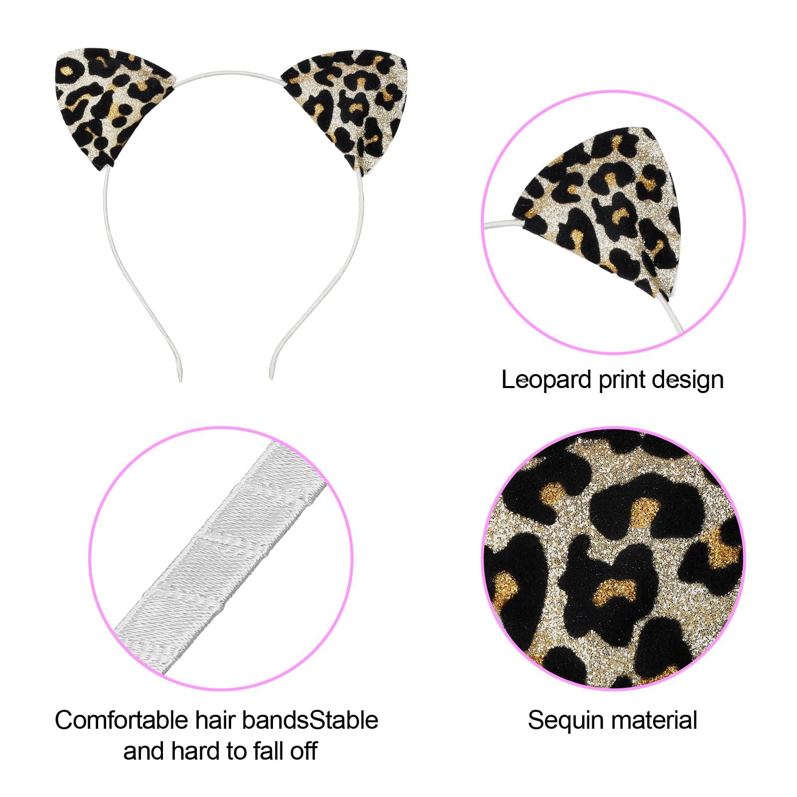Lirila Leopard Sequin Cat Ears Headband,Glitter/Leopard Print Cat Ears, cheetah ears Headbands Party Decoration for Girls and Women,Assorted Colors,One Size,Pack of 5(Multicolor) - Image 2