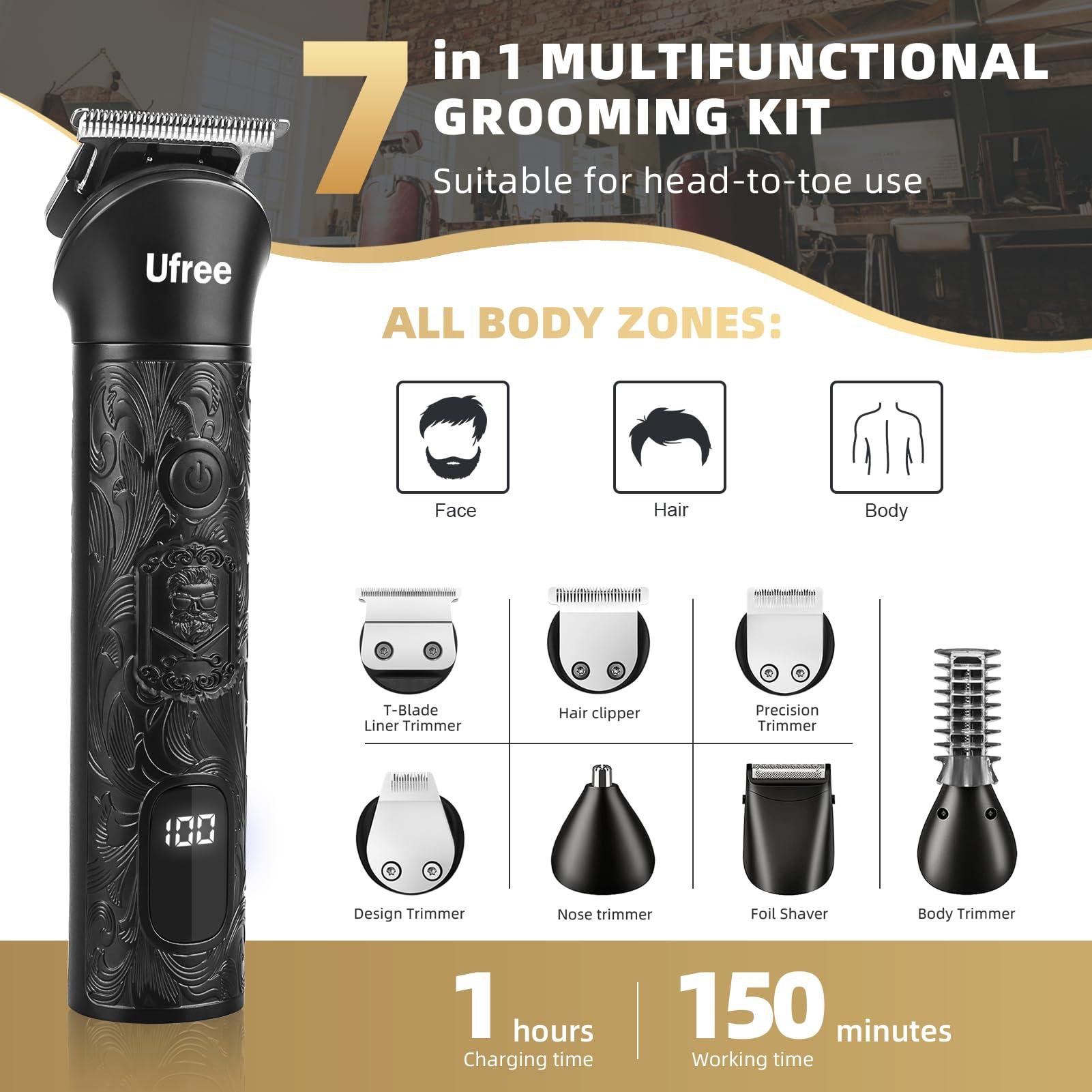 Ufree Beard Trimmer for Men, Electric Razor Shavers, Cordless Hair Clippers, 7 in 1 Beard Grooming Kit for Mustache, Body, Nose and Facial, Gifts for Men - Image 2