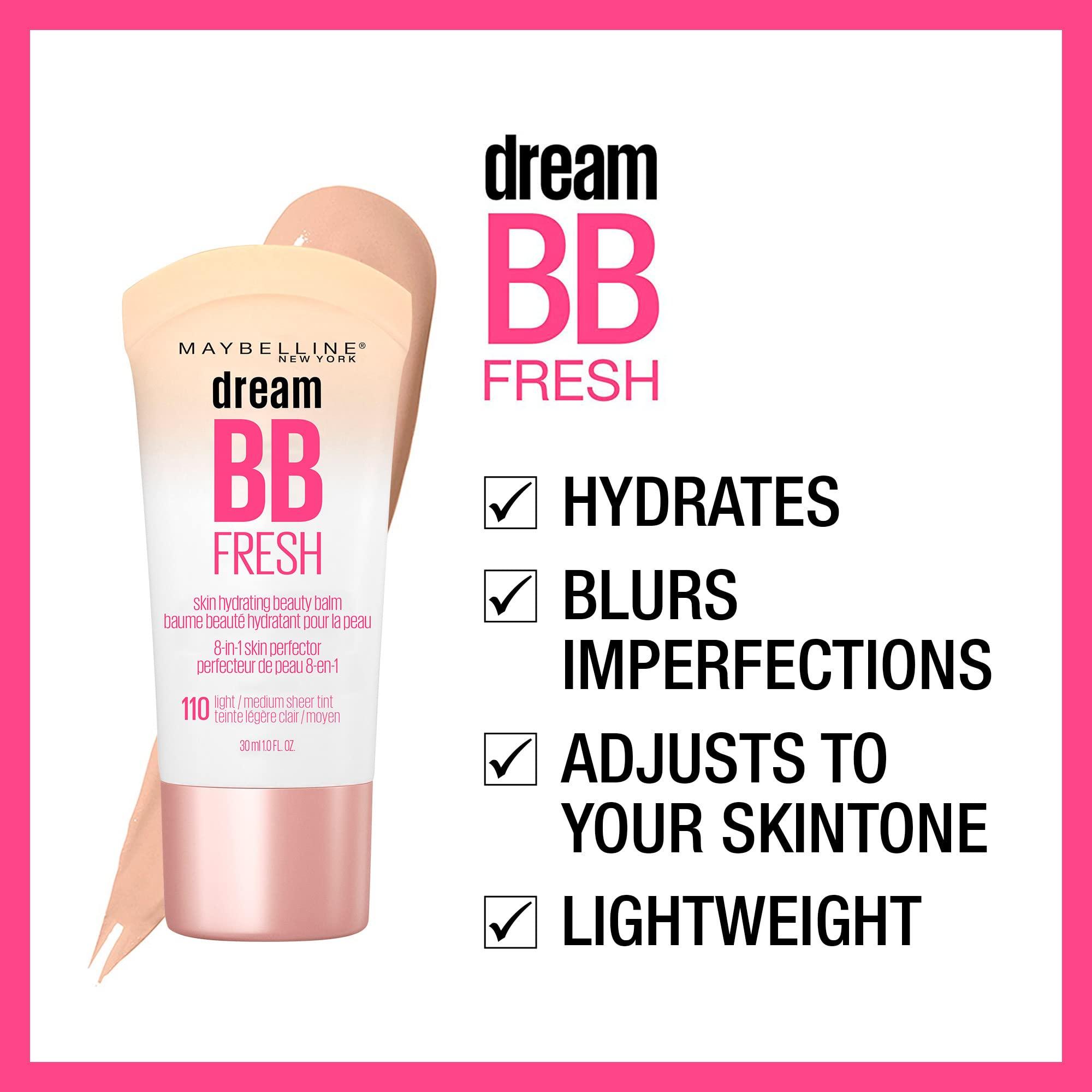 Maybelline Dream Fresh Skin Hydrating BB cream, 8-in-1 Skin Perfecting Beauty Balm with Broad Spectrum SPF 30, Sheer Tint Coverage, Oil-Free, Light/Medium, 1 Fl Oz - Image 5