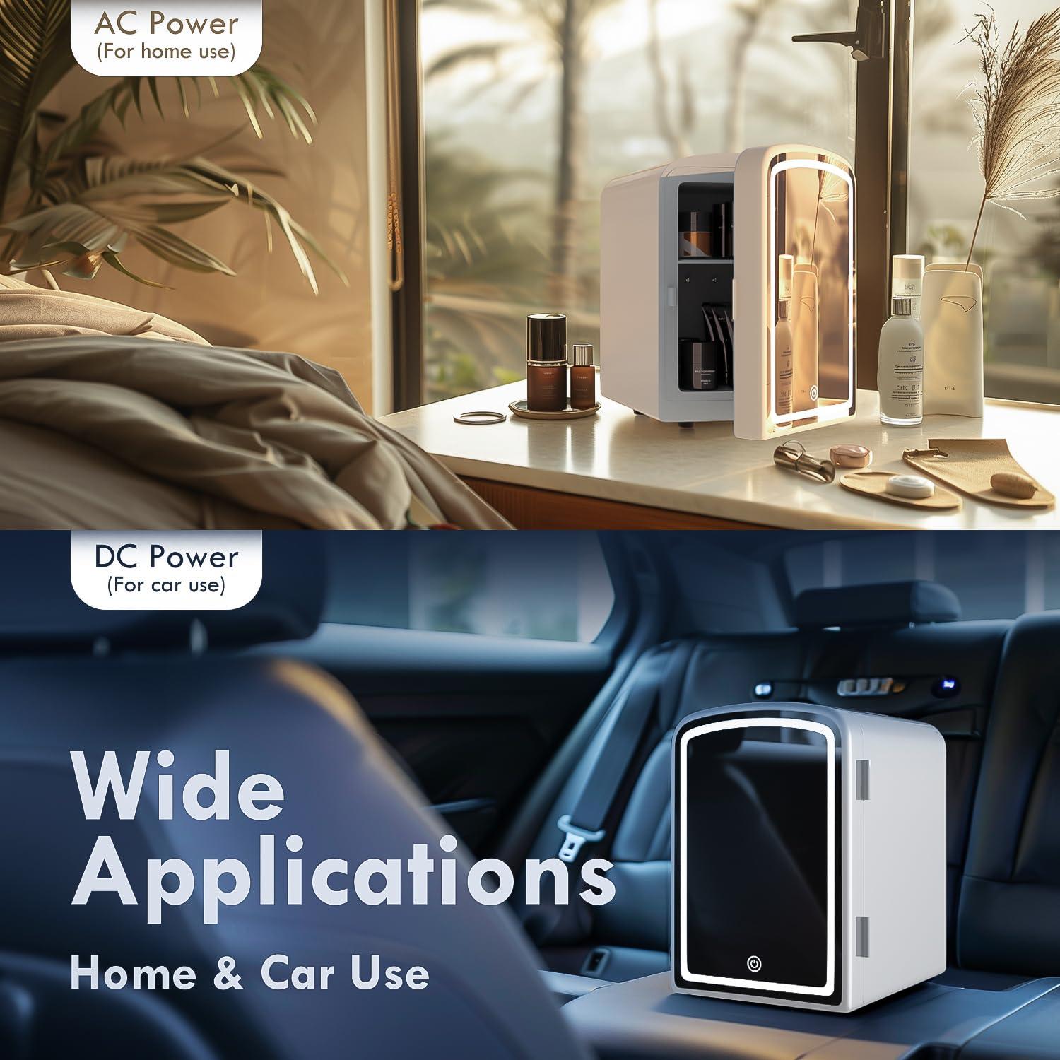 COYCYQI Mini Fridge for Skin Care, 4 Liter Portable Small Fridge with Dimmable LED Mirror, Cooling and Warming Function Personal Beauty Refrigerator for Bedroom, Office, Car, Makeup (White) - Image 6
