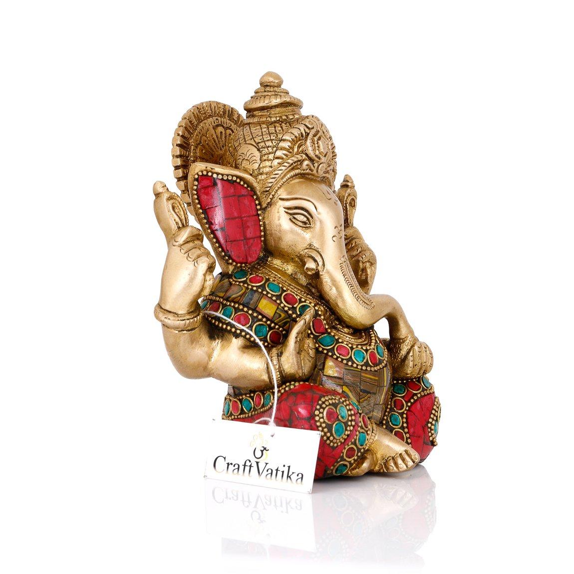 CraftVatika Lord Ganesha Brass Statue | Hindu God Ganesh Blessing Ganpati Sitting Idol Sculpture | Christmas & New Year Gifts for Family Friends - Image 3