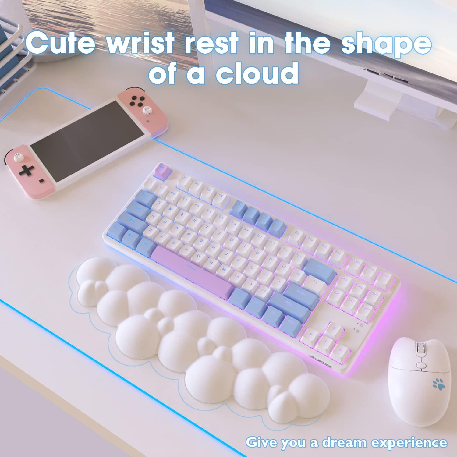 ATTACK SHARK Cloud Mouse Pad Wrist Support and Keyboard Wrist Rest,Ergonomic Design for Typing Pain Relief,Memory Foam Wrist Rest Leather Cup Coaster for Desk,Office,Computer Laptop,Mac(White) - Image 3