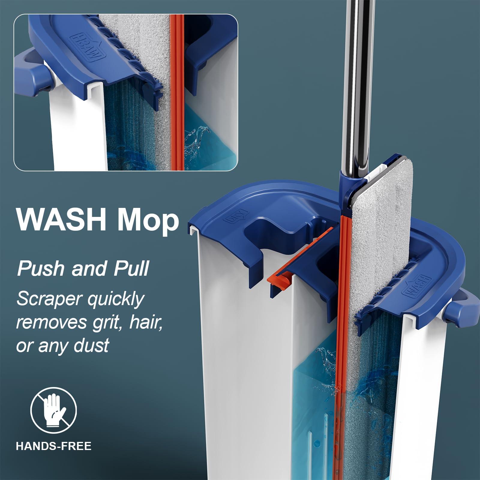 Mop and Bucket with Wringer Set for Home, Sturdy Aluminium Mops for Floor Cleaning, Large Flat Mopping Bucket System, Wall Cleaner with 4 Microfiber Pads - Image 4