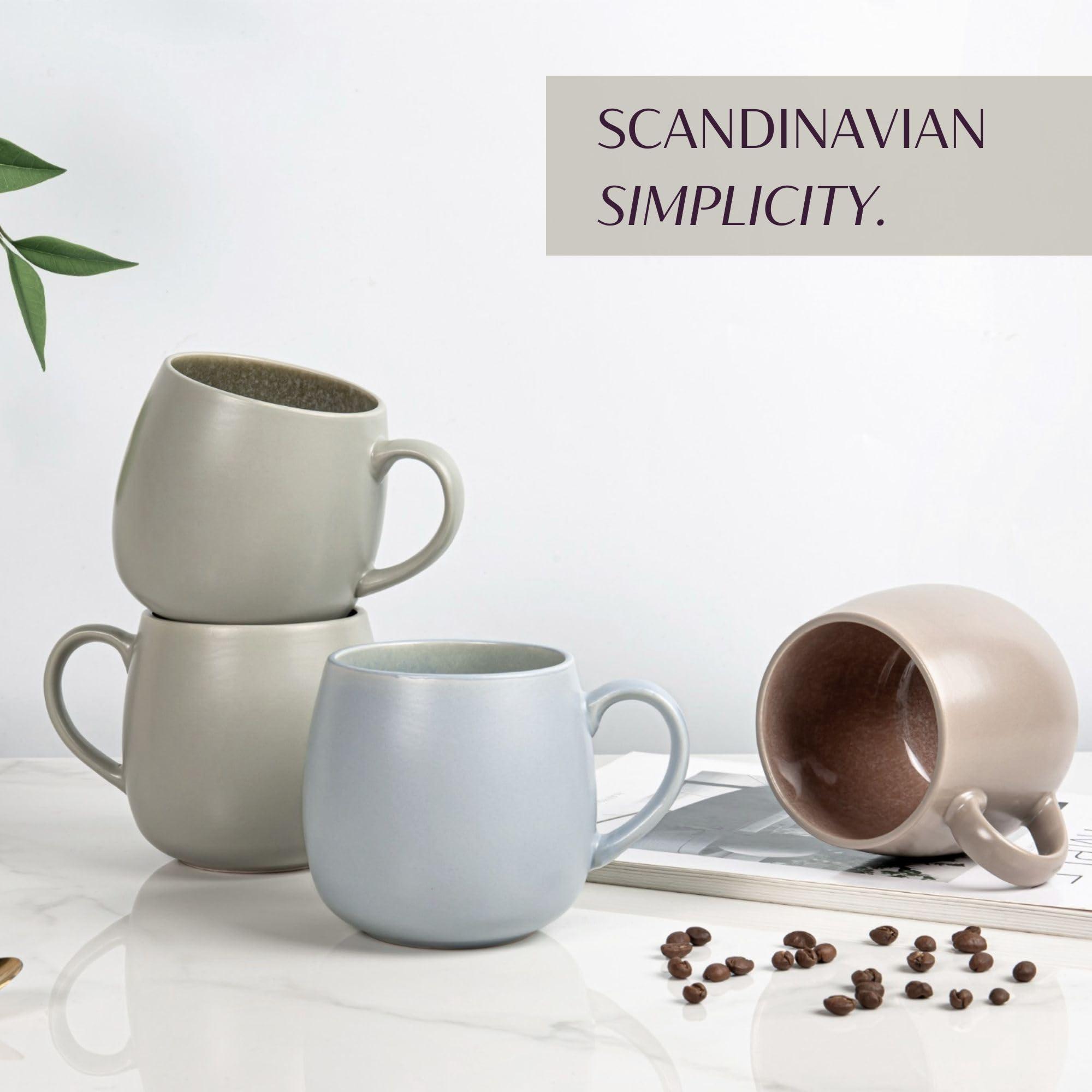 Ava Nord Ceramic Coffee Mugs Set of 6, 14oz - Modern Scandinavian Aesthetic Cup - Microwavable Stoneware Coffee Cups with Comfortable Handle - Tea Mug Set for Latte, Cappuccino, Soup - Mixed Neutrals - Image 5