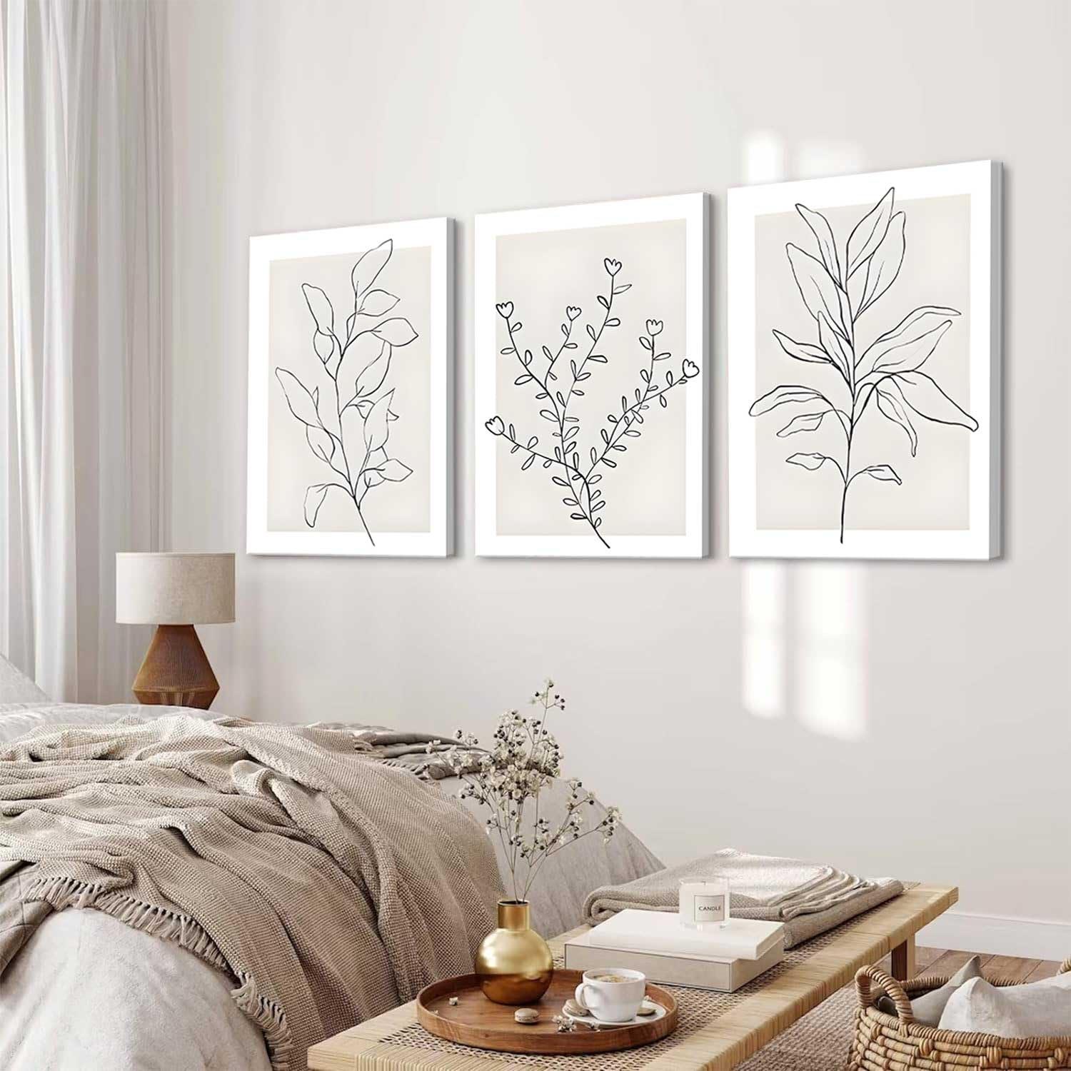 3Pcs Framed Neutral Botanical Wall Art Minimalist Abstract Botanical Line Canvas Posters Prints Modern Beige Boho Plant Paintings Wall Decor Pictures for Bedroom Living Room Home Decoration - Image 7
