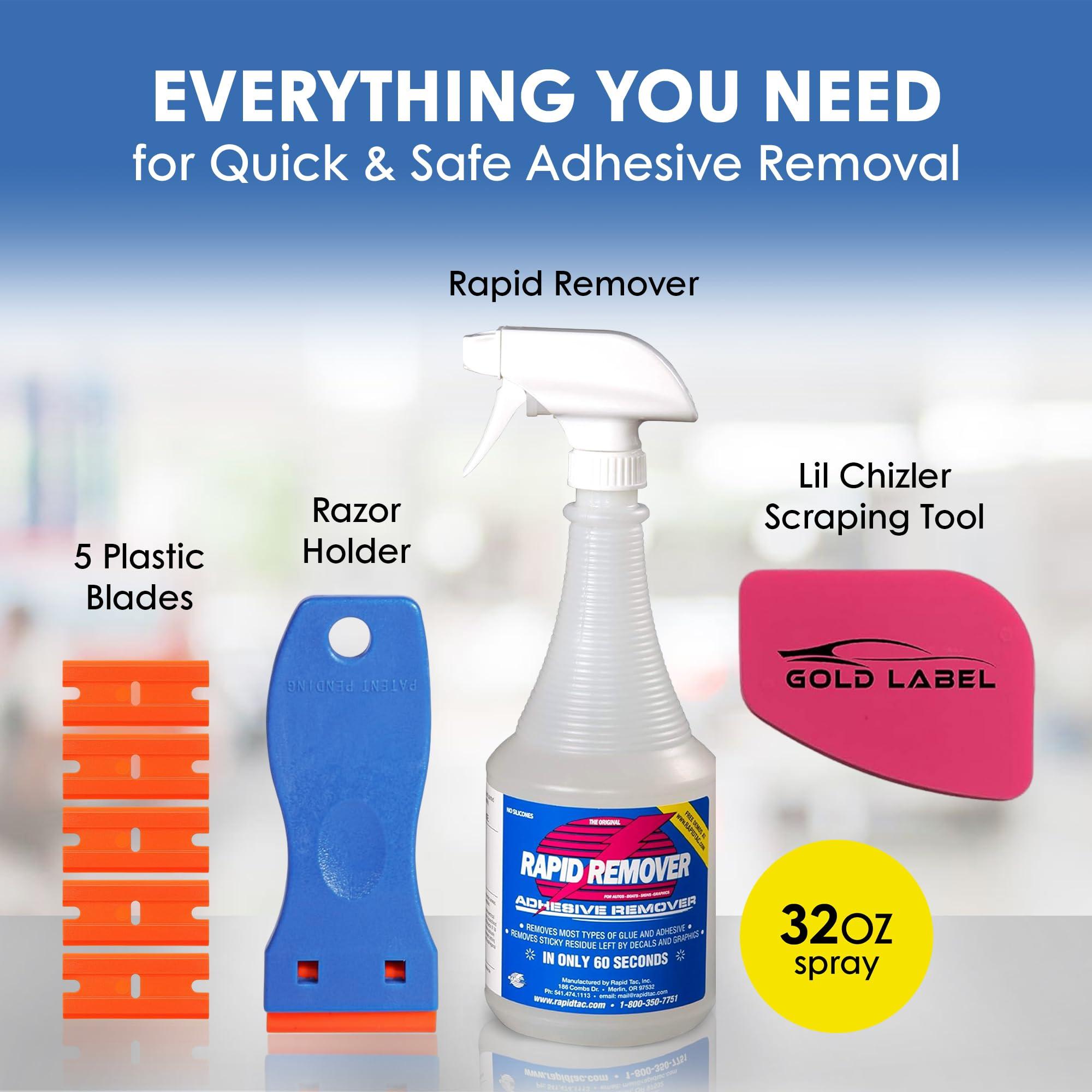 RapidTac Rapid Remover Adhesive Remover Kit with Lil Chizler and Plastic Razor Blade with 5 Extra Blades (32oz. Kit) - Image 3