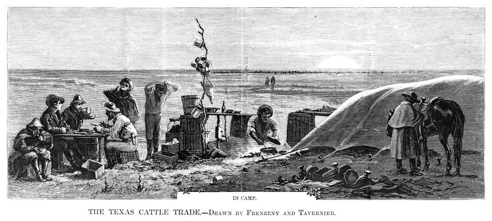 Texas Cattle Trade 1874 Ntrail Drivers Making Camp In Kansas On Their Way To Wichita From Texas Wood Engraving American 1874 Poster Print by (24 x 36)