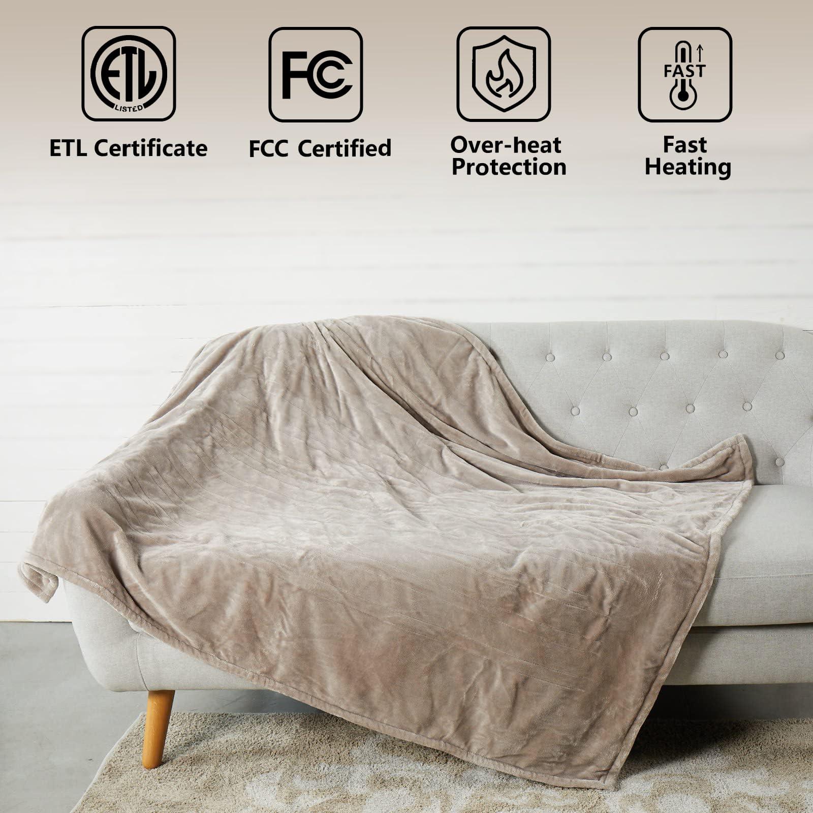 Tefici Electric Heated Blanket Throw, Super Cozy Soft 2-Layer Flannel 50" x 60" Heated Throw with 3 Heating Levels & 4 Hours Auto Off, Machine Washable, ETL&FCC Certified, Home Office Use,Camel - Image 3