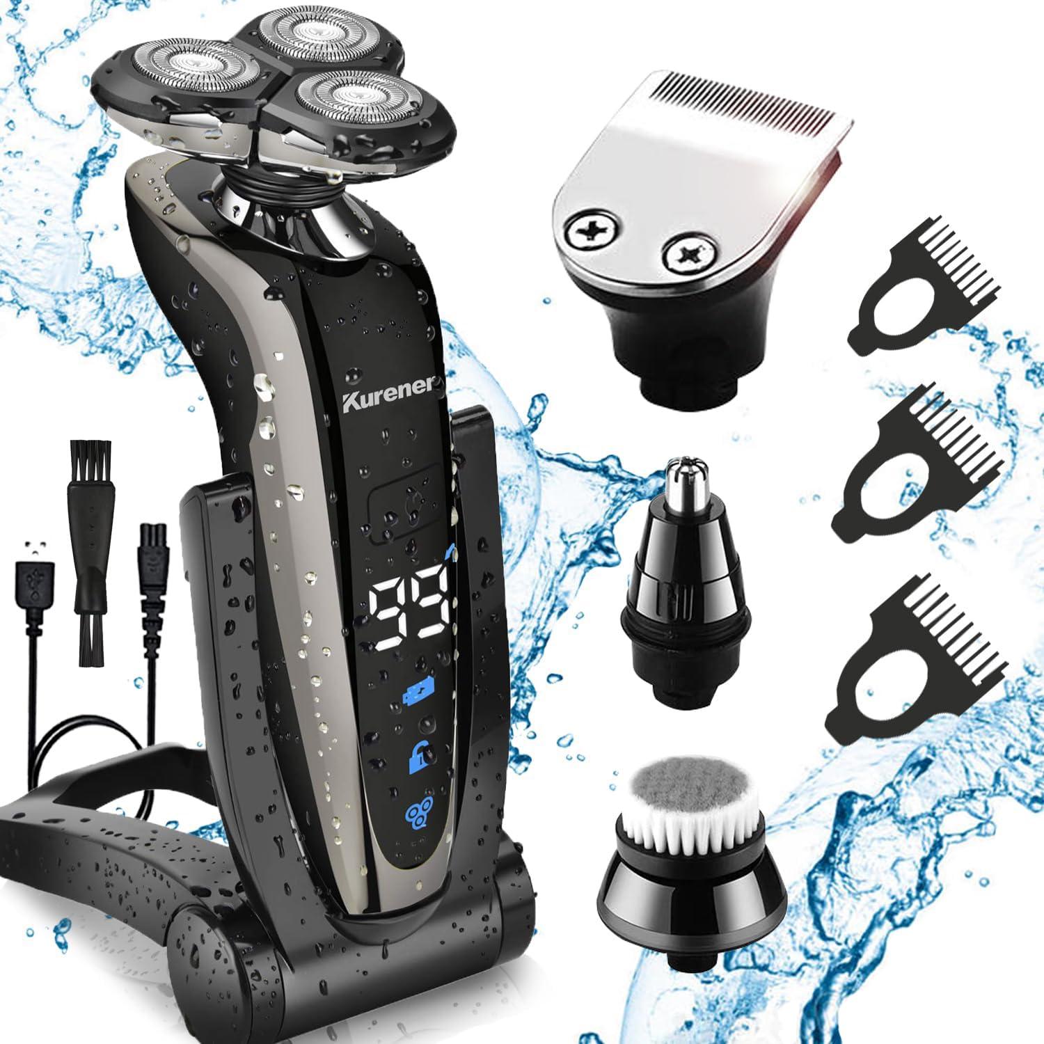 Kurener Electric Shaver Razor for Men Rechargeable 100% Waterproof Rotary for Shaving with Nose Trimmer Sideburns Trimmer Face Cleaning Brush - Image 7