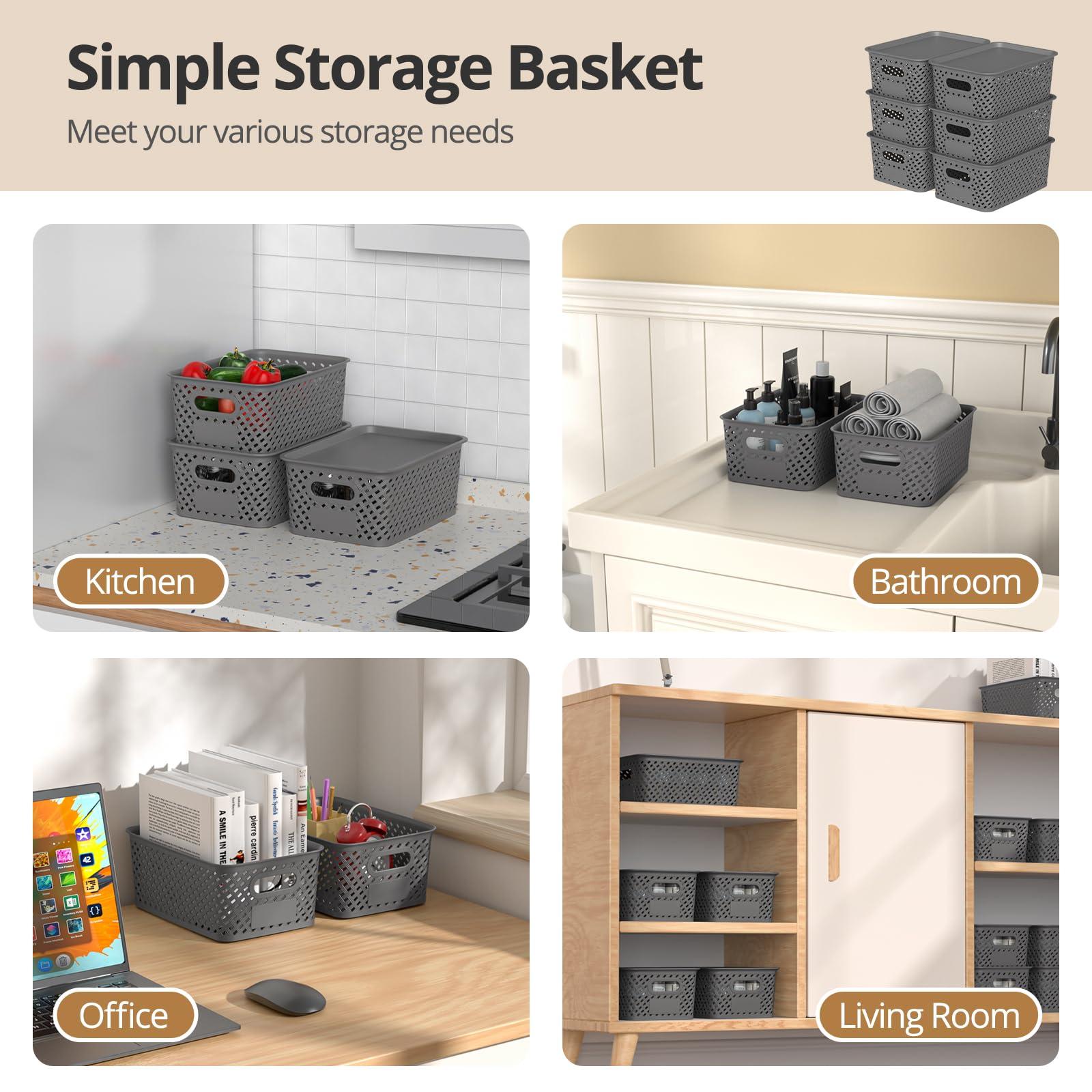 ZFTMRR Plastic Storage Bins with Lids, Stackable Small Box Basket for Organizing and Containers for Shelves Drawers Desktop Closet Playroom Pantry Classroom Office Home, 6-pack 10.2x7.2x4.1 Inch, Gray - Image 5