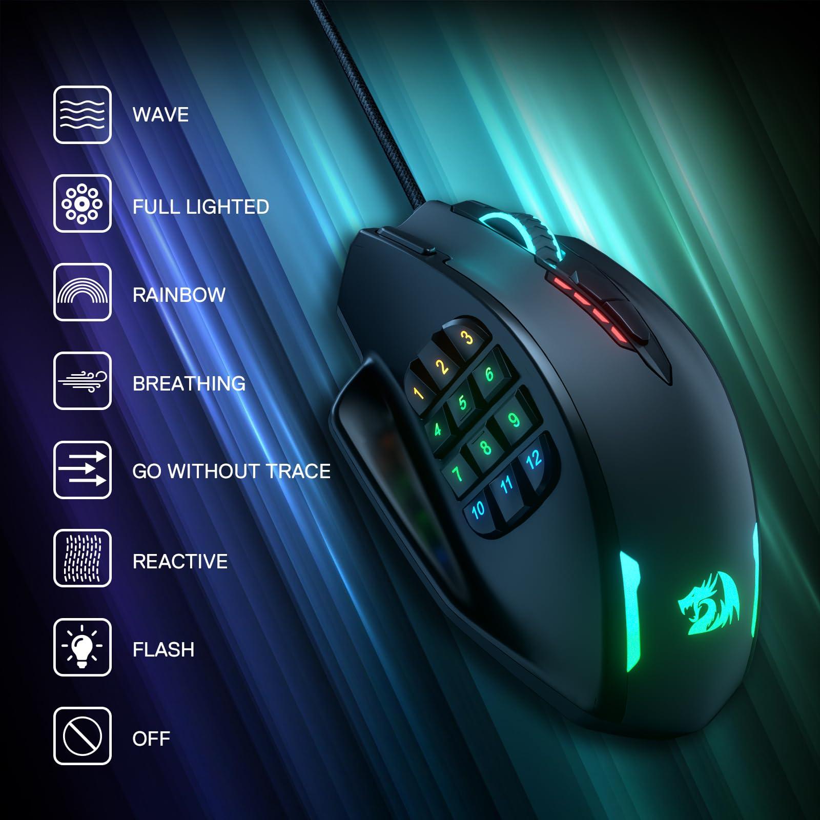 Redragon M908 Impact RGB LED MMO Gaming Mouse with 12 Side Buttons, Optical Wired Ergonomic Mouse with Max 12,400DPI, High Precision, 18 Programmable Macro Shortcuts, Comfort Grip - Image 9