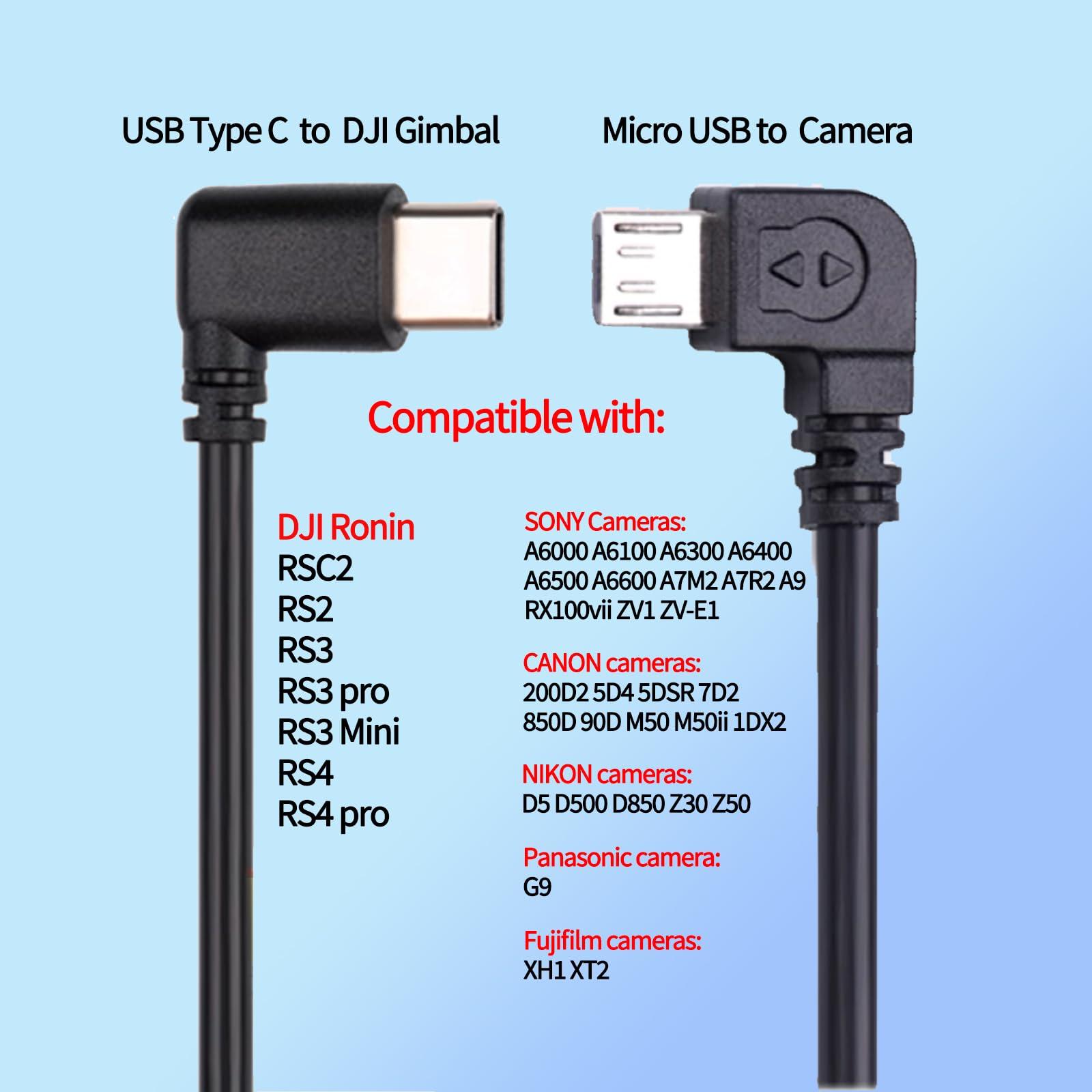 RS Multi-Camera Control Cable(USB-C to Micro), Right Angle, for DJI RS4 Pro RS4 RS3 Pro RS3 Mini RS3 RSC2 RS2 Gimbal Stabilizer, for SONY a7m2 a9 for CANON 5d4 5dsr NIKON Panasonic Fujifilm Camera - Image 7