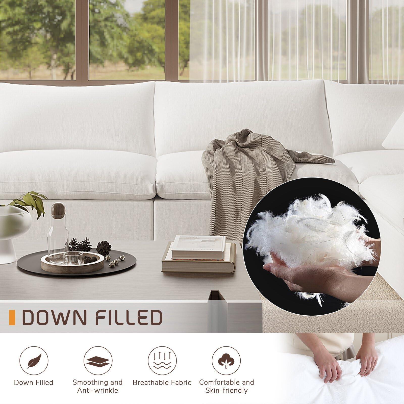 Intuition Decor Oversize Cloud Modular Sectional Sofa,110.8" L Shape 3 Seaters with Chaise Down Filled Comfort Sofa Detachable Couch Cushion Covers for Living Room,White - Image 5