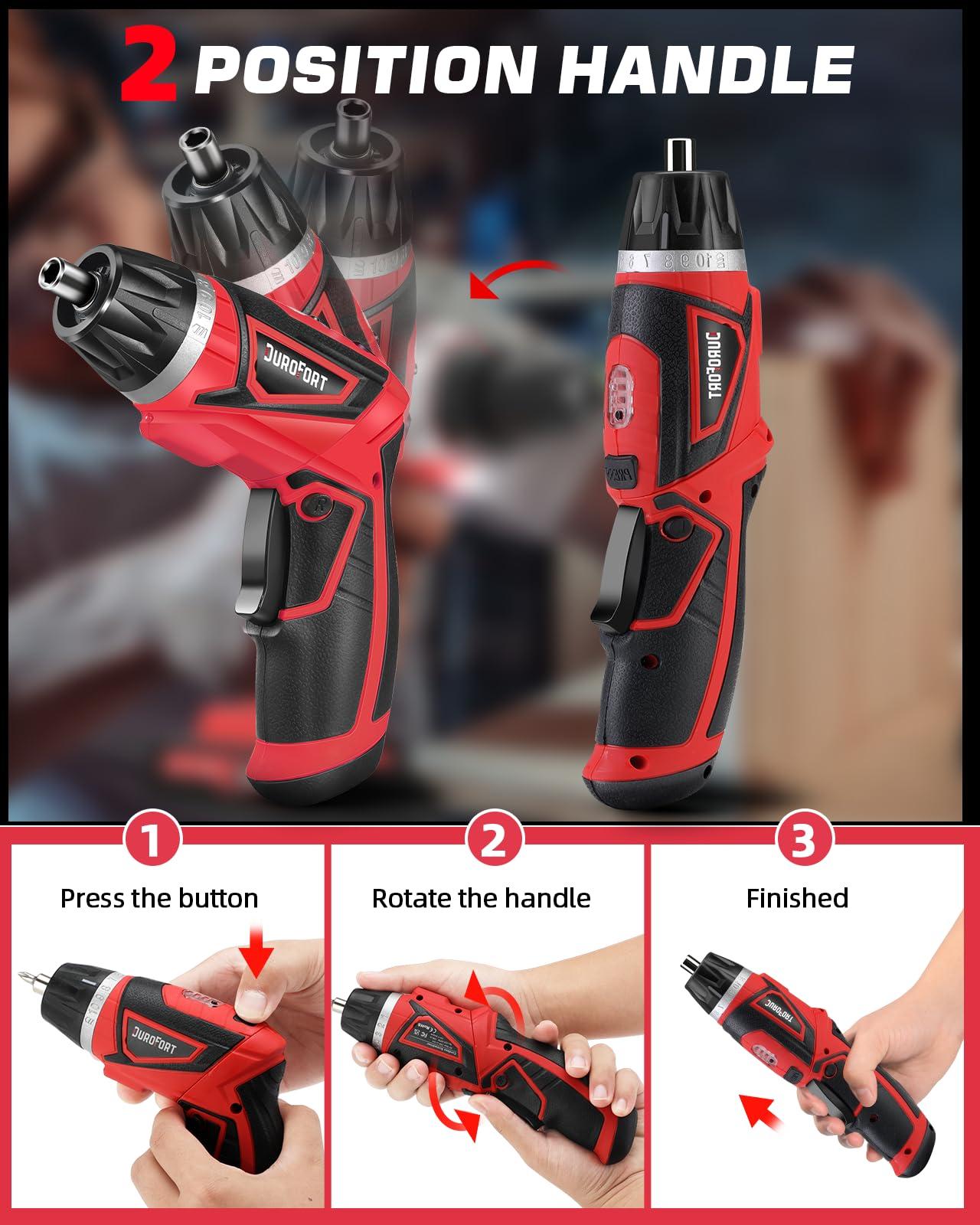 Cordless Electric Screwdriver Set, 8V Max 10Nm Rechargeable Power Electric Drill, Battery Screw Gun with 28pcs Driver Bit Set, 320RPM/10+1 Torque Setting, 2 Position Handle, Flexible Shaft LED Light - Image 4