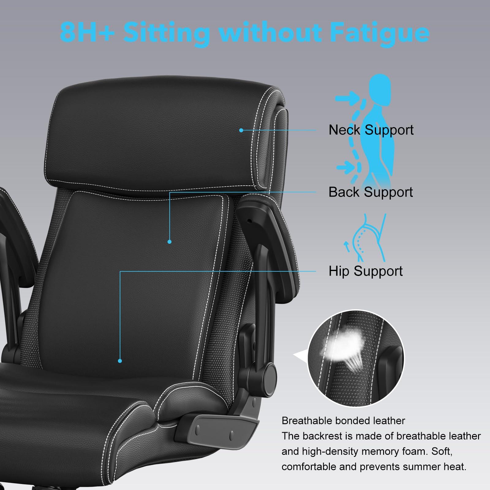ralex-chair Big and Tall Office Chair, 500lbs for Heavy People, High Back Leather Executive Desk Chair with Flip-up Armrests and Adjustable Height (Black) - Image 5