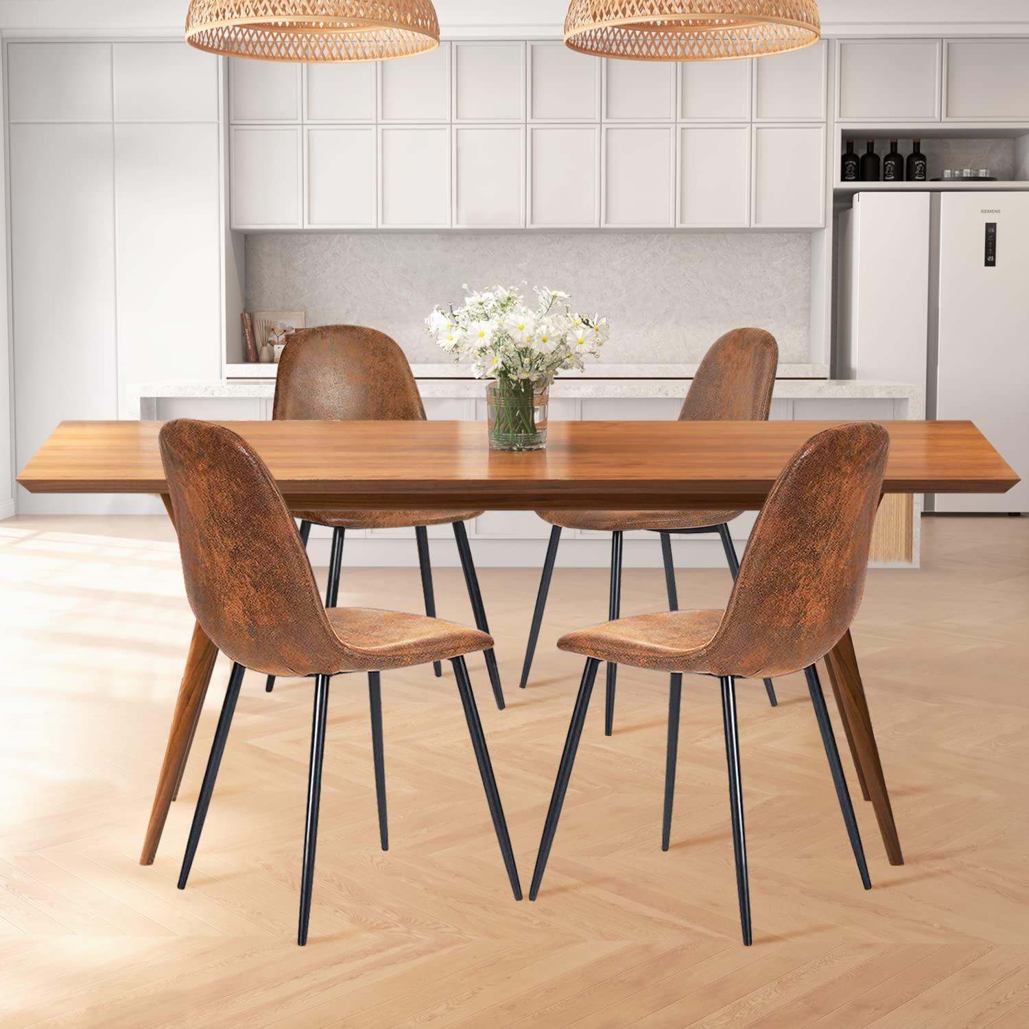 FurnitureR Dining Chairs Set of 4, Fabric Suede Dining Room Side Seating, Kitchen Chairs with Metal Legs for Living Room,Dark Brown - Image 8