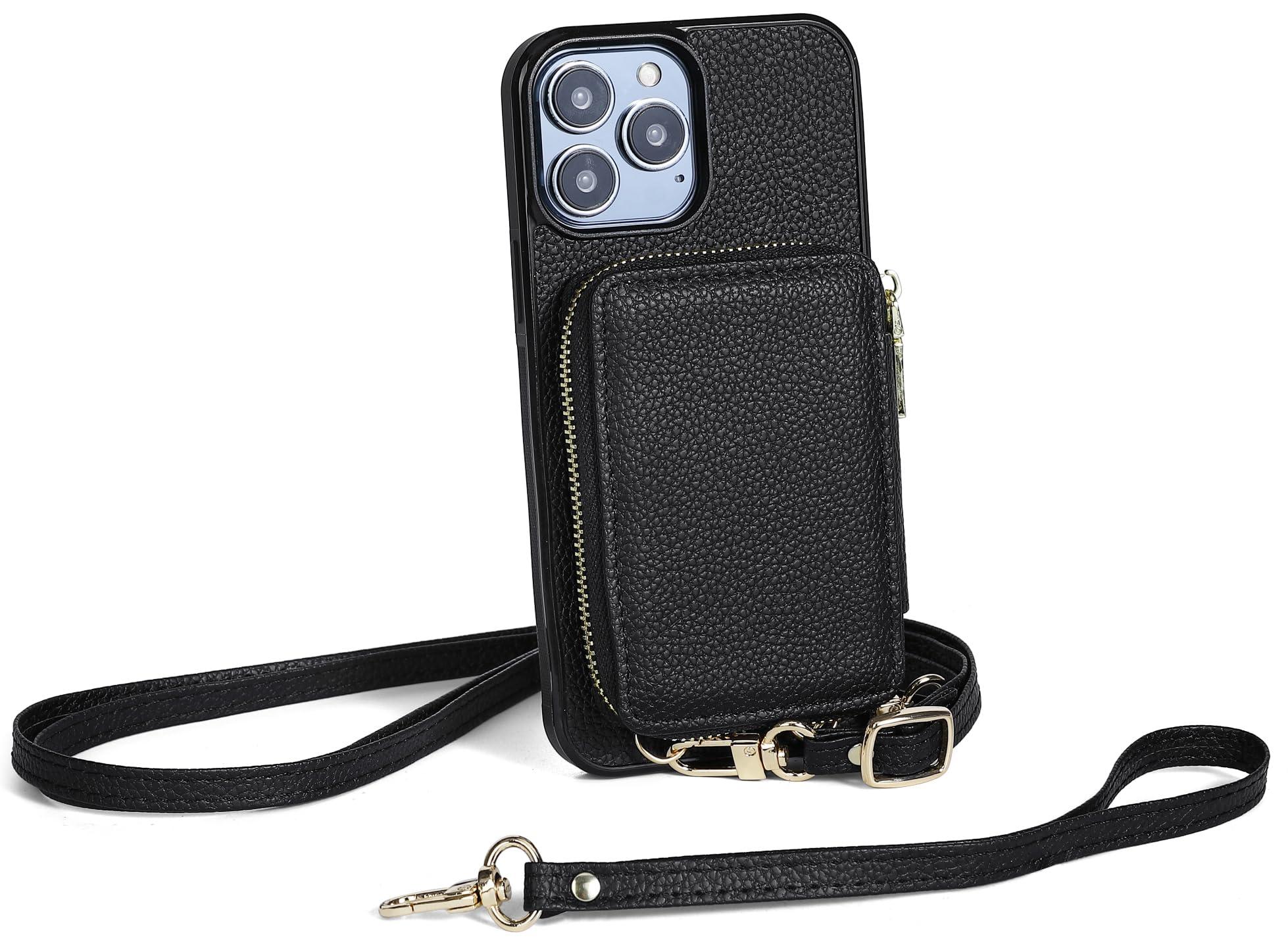 KelaSip for iPhone 16 Crossbody Wallet Case,Zipper Phone Case with RFID Blocking Card Holder Wrist Strap Purse Cover Gift for Women Compatible with iPhone 16 6.1", Black