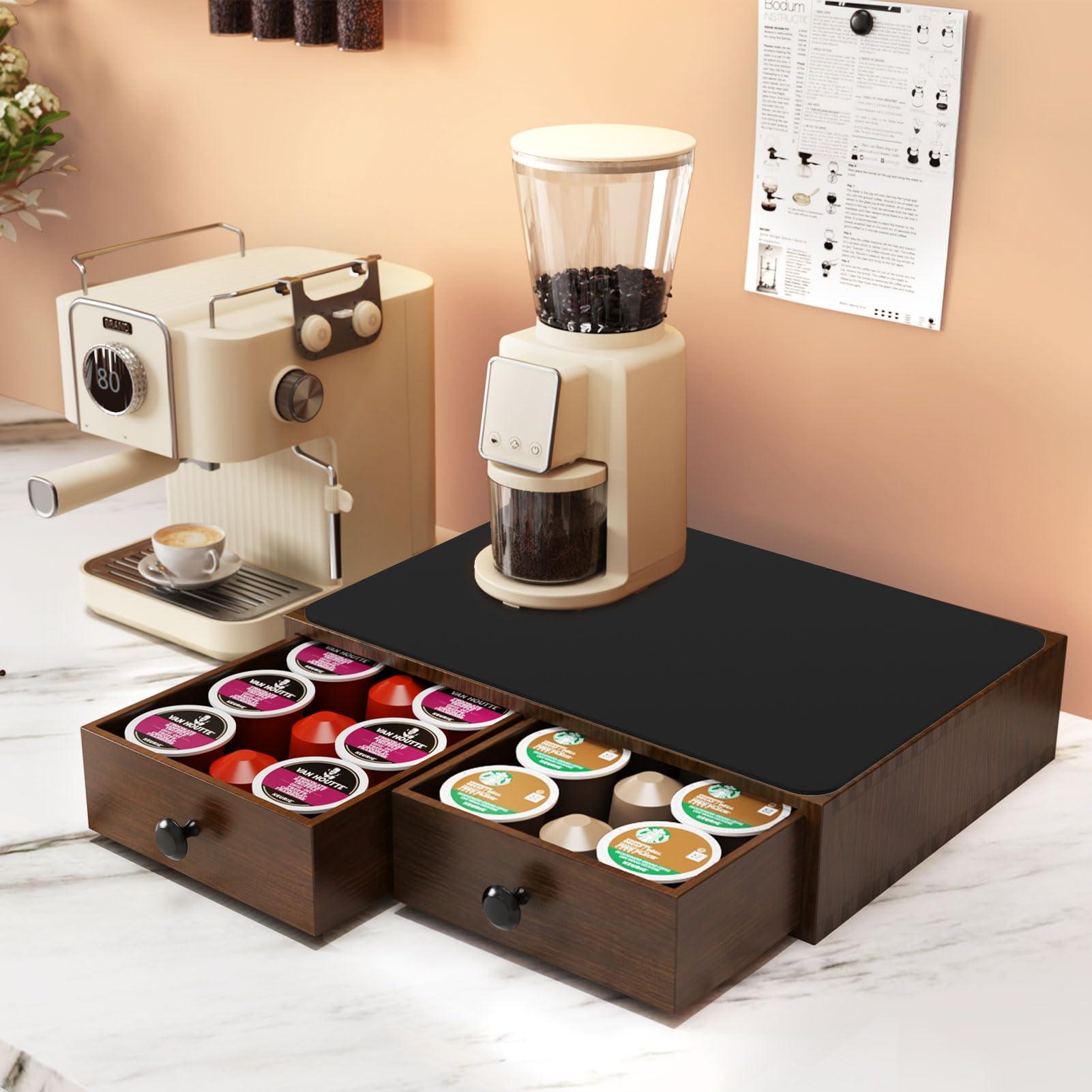 K Cup Holder, Wooden K Cup Organizer Box for Counter, Tea and Coffee Pod Storage Drawer Coffee Maker Stand, 30 Pod Capacity, Walnut Black - Image 3