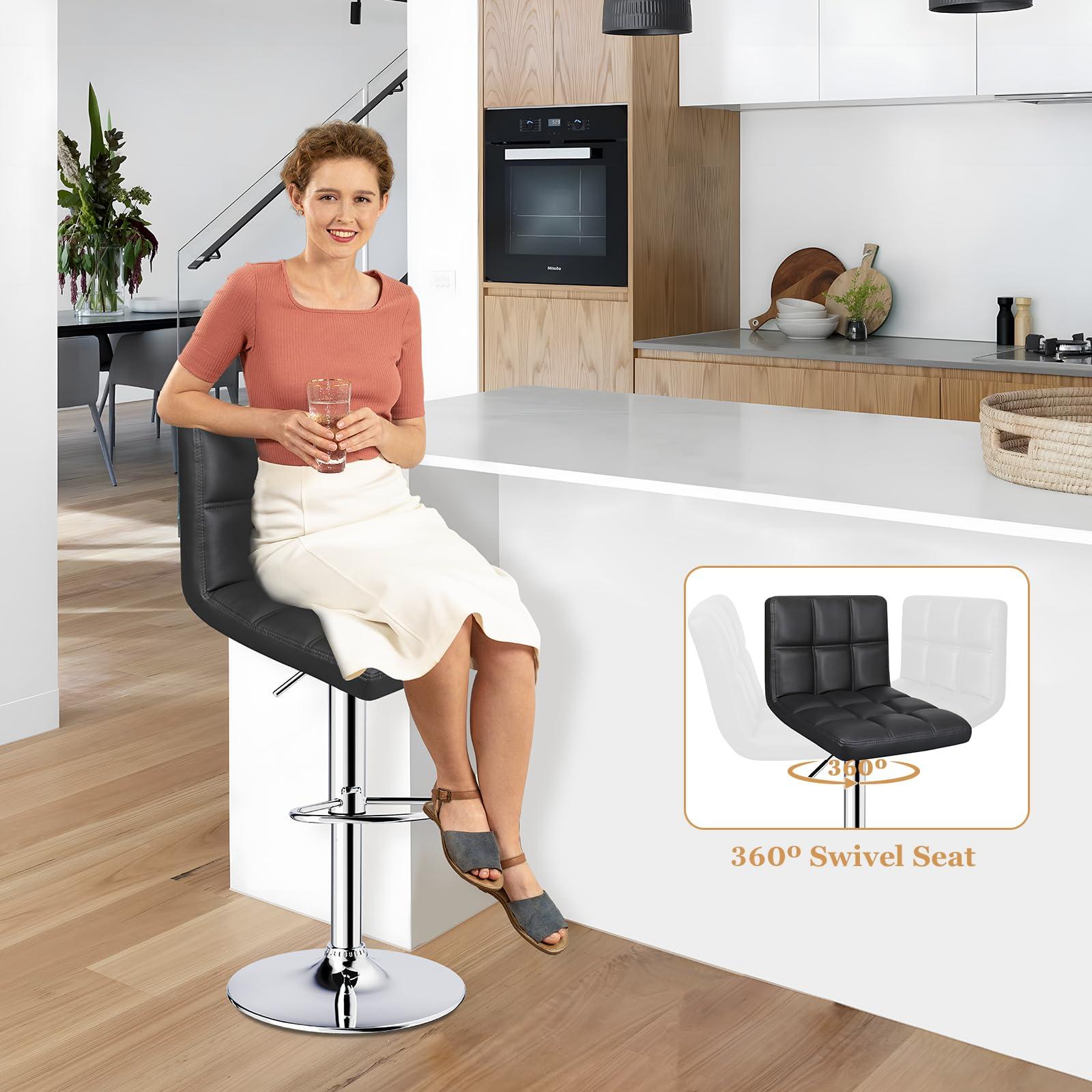 ERGOSEAT 6-Squares Back with Double Needle Adjustable Bar Stools, Set of 2, Black - Image 7