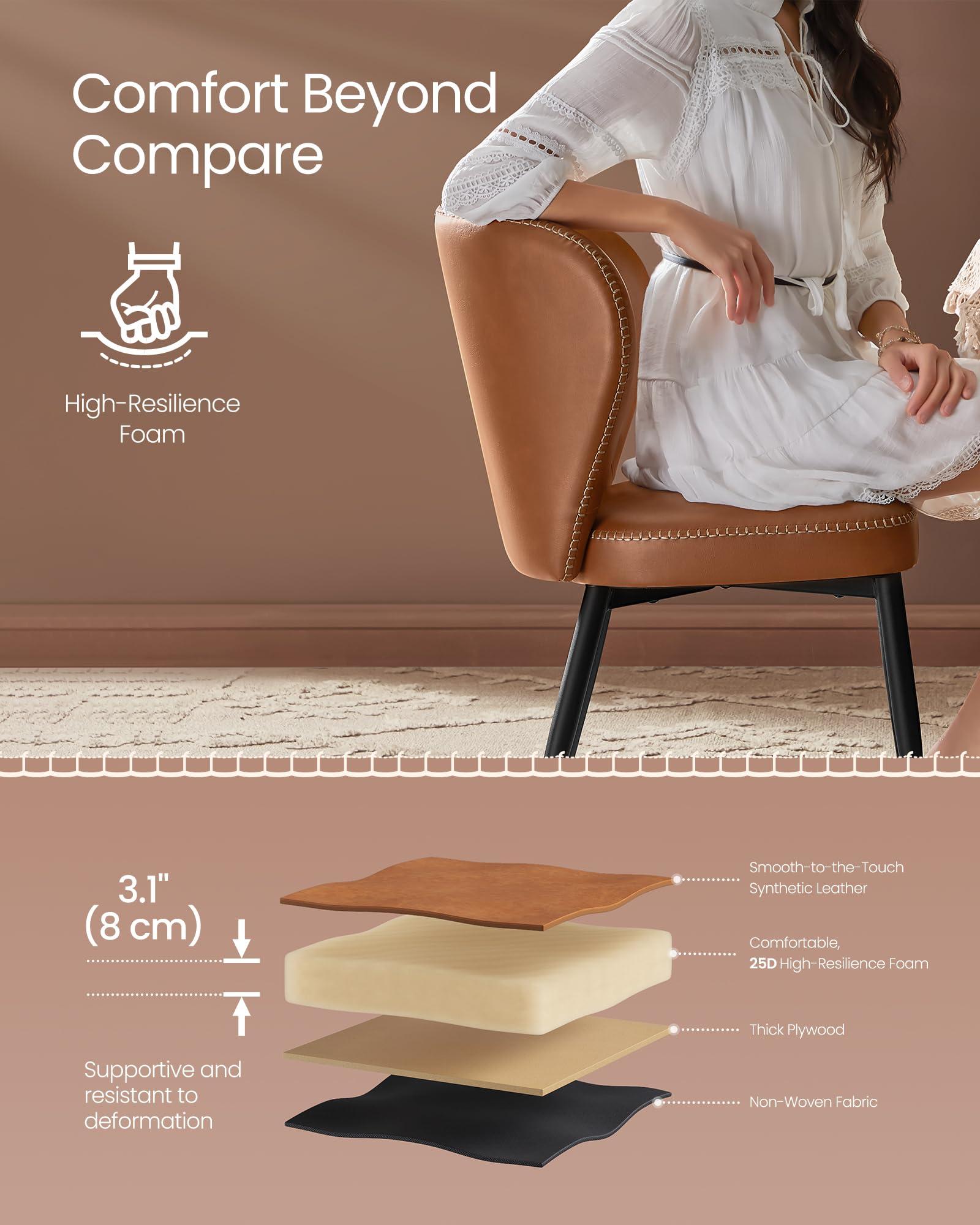 VASAGLE EKHO Collection - Dining Chairs Set of 2, Upholstered Kitchen Chairs, Comfortable Seat, Synthetic Leather with Stitching, Mid-Century Modern, Easy Assembly, Living Room Lounge, Caramel Brown - Image 7