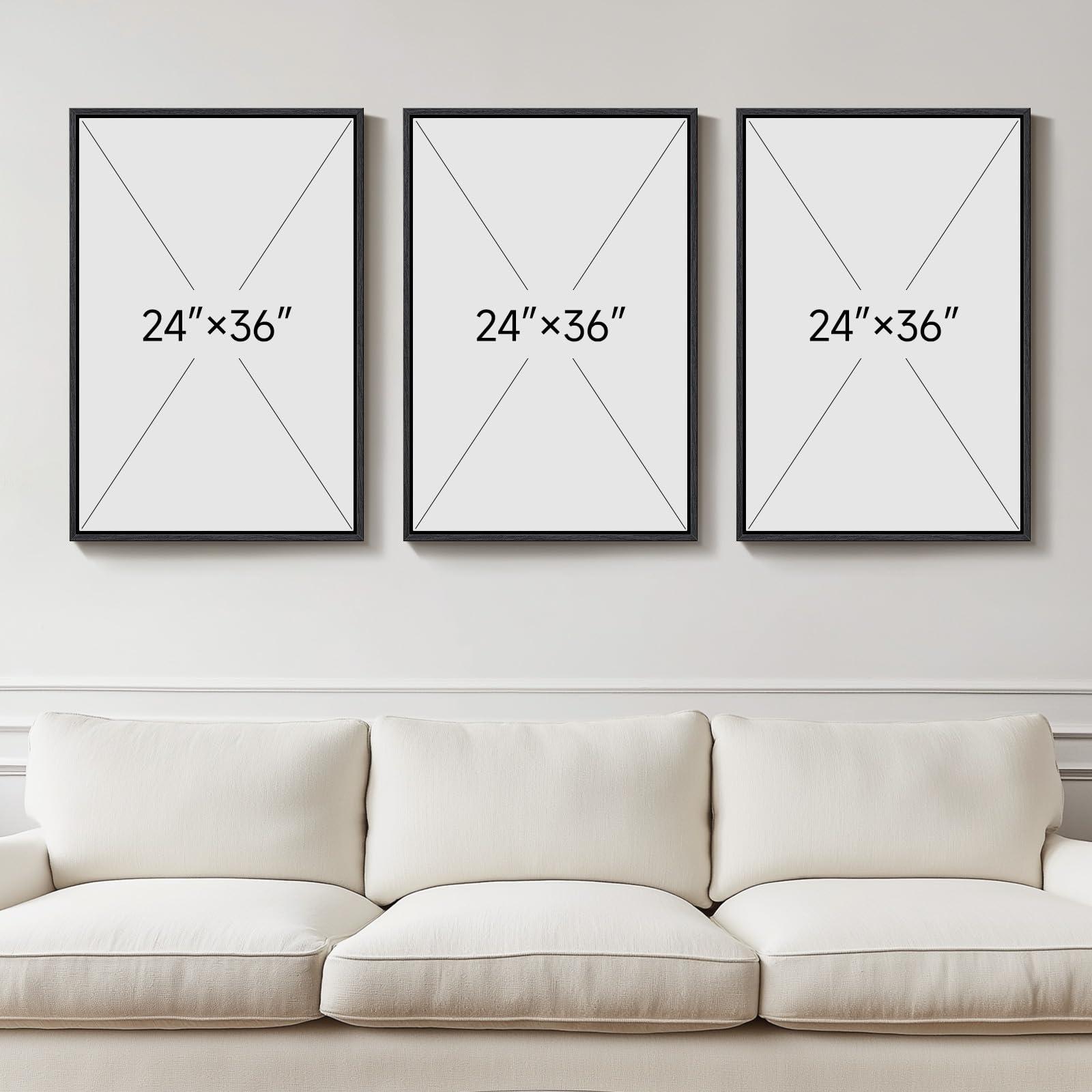 Large Framed Neutral Abstract Wall Art for Living Room, 3 Piece Modern Canvas Prints Paintings Artwork for Walls, Black and Beige Pictures for Living Room Hallway Stair Office Wall Decor 24x36 Inch - Image 3