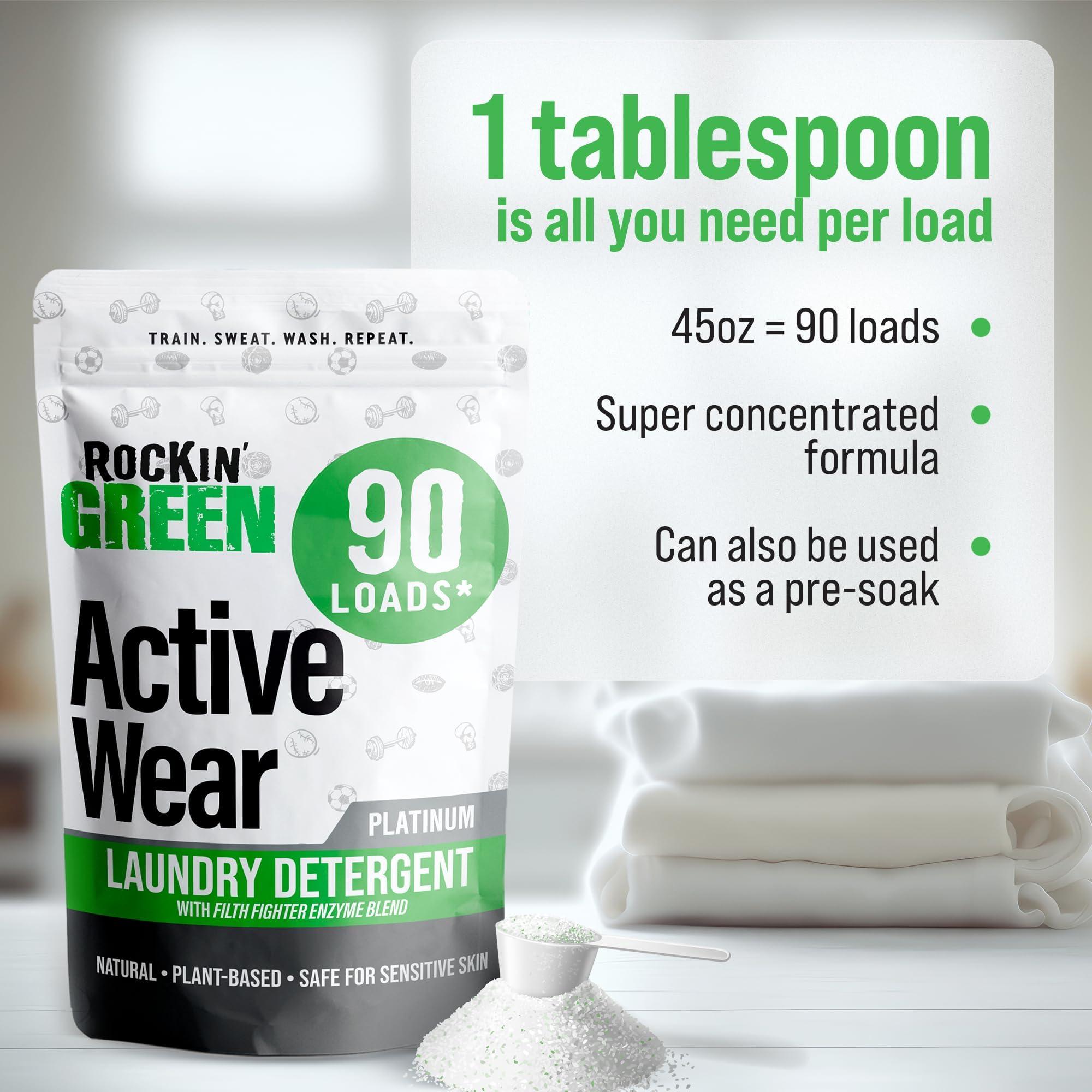 Rockin' Green Laundry Detergent, Plant based, All Natural Laundry Detergent Powder, Vegan and Biodegradable Odor Fighter, Safe for Sensitive Skin (Active Wear 90 Loads - Unscented) - Image 2