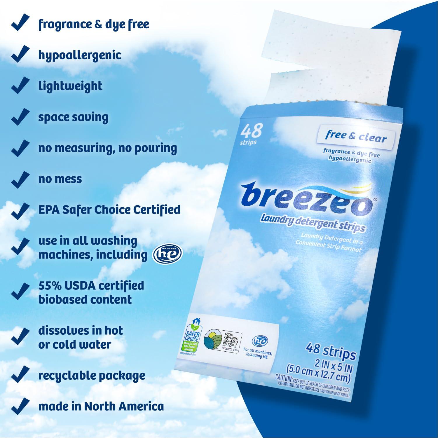 Breezeo Laundry Detergent Strips (48 strips) – Free & Clear - More Convenient than Pods, Pacs, Liquids or Powders – Great for Home, Dorm, Travel, Camping & Hand-Washing - Image 4