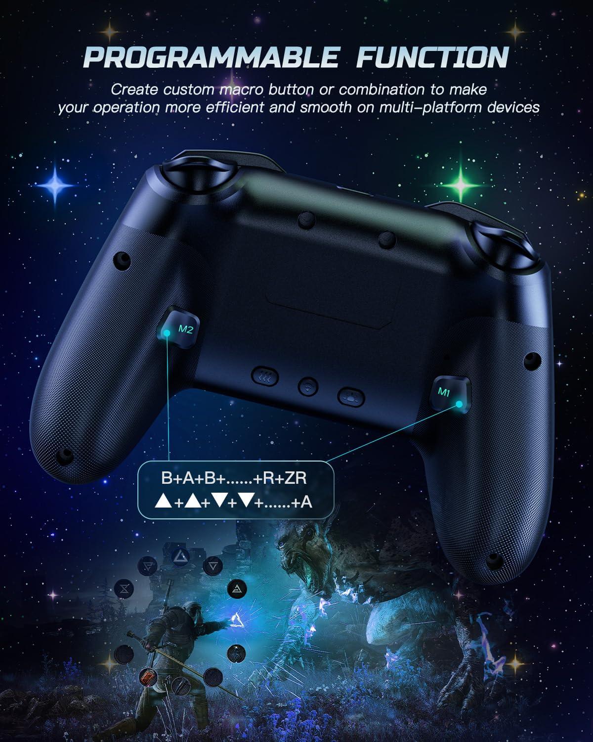 VOYEE Switch Controller, LED Star Wireless Pro Controllers Compatible with Lite/OLED, Multi-Platform Windows PC with 9 Colors Colorful RGB Lights/Programmable/Vibration/Turbo/Wakeup - Image 4